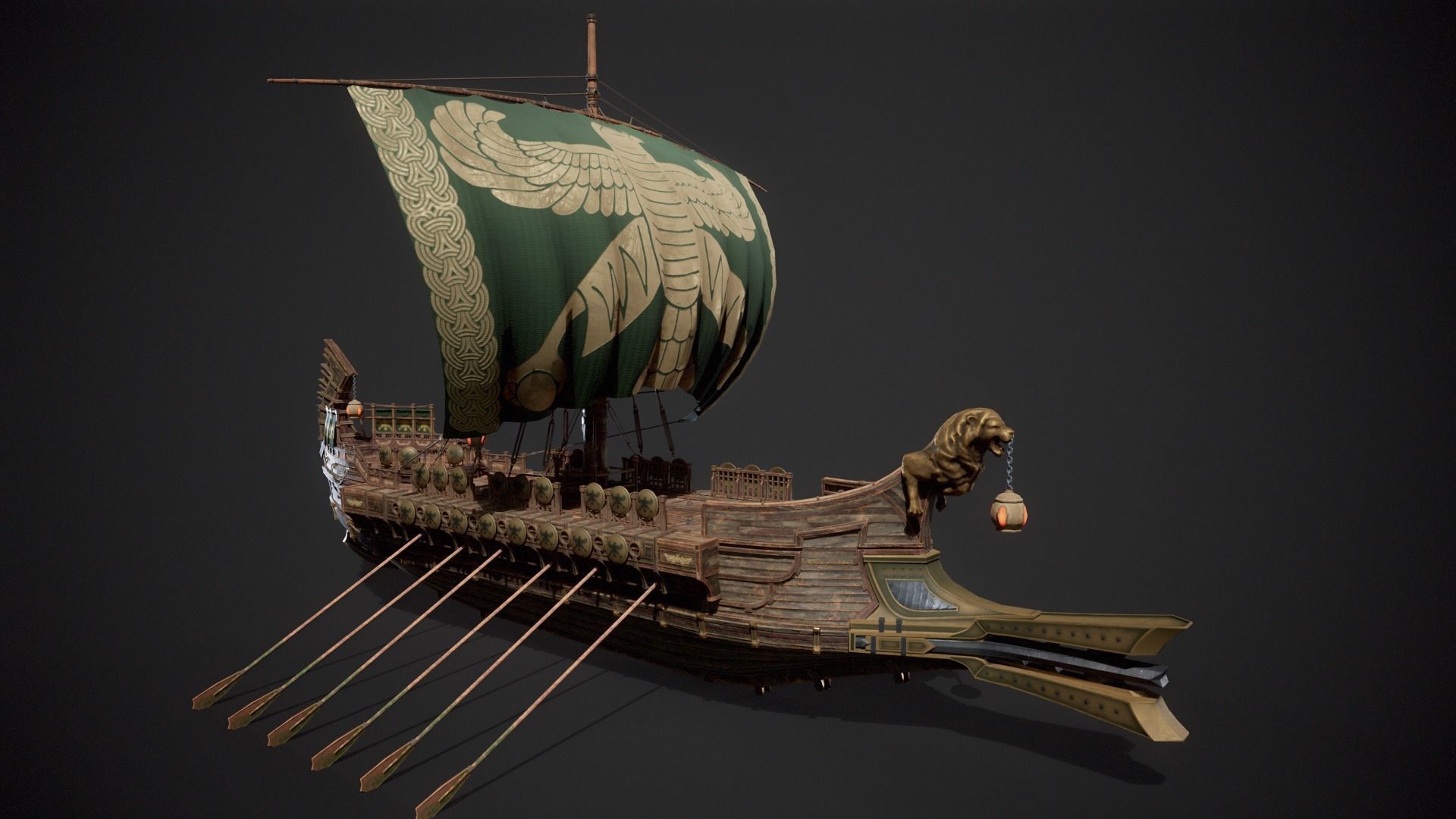 Trireme Low-poly 3D model_5