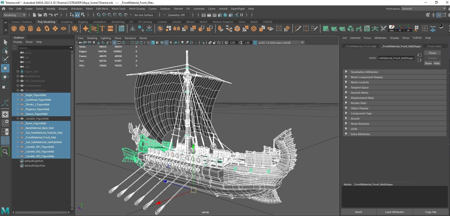 Trireme Low-poly 3D model_32