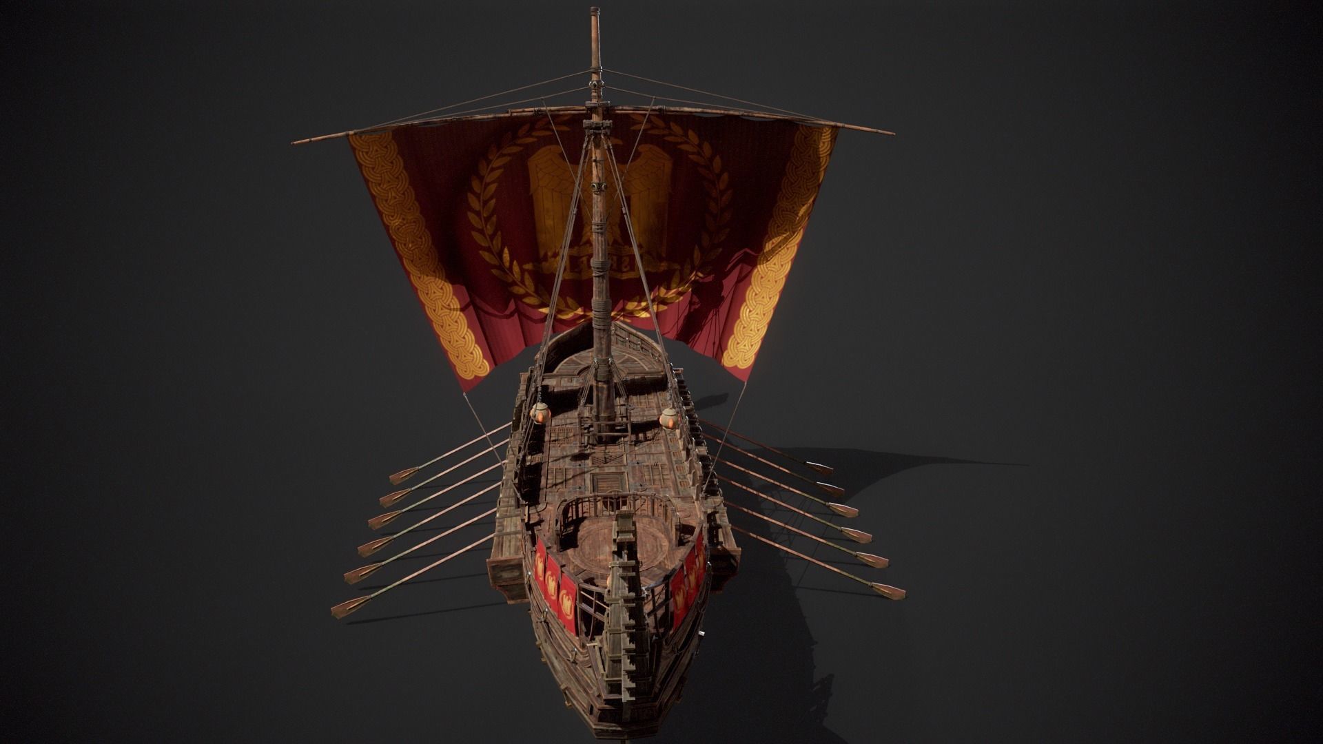 Trireme Low-poly 3D model_9