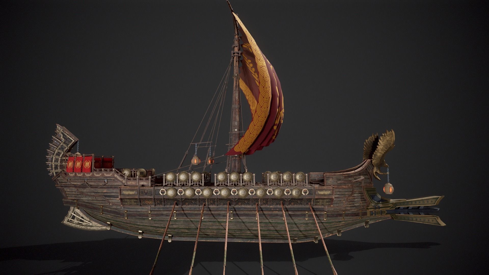 Trireme Low-poly 3D model_6