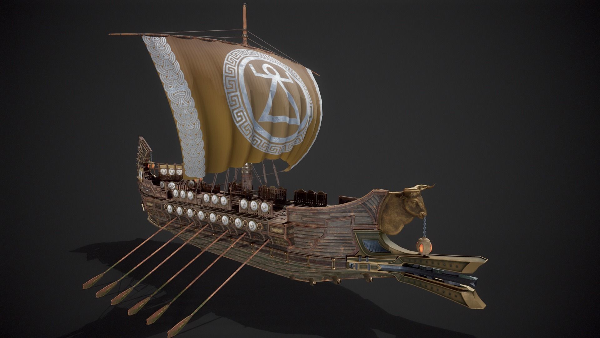 Trireme Low-poly 3D model_1