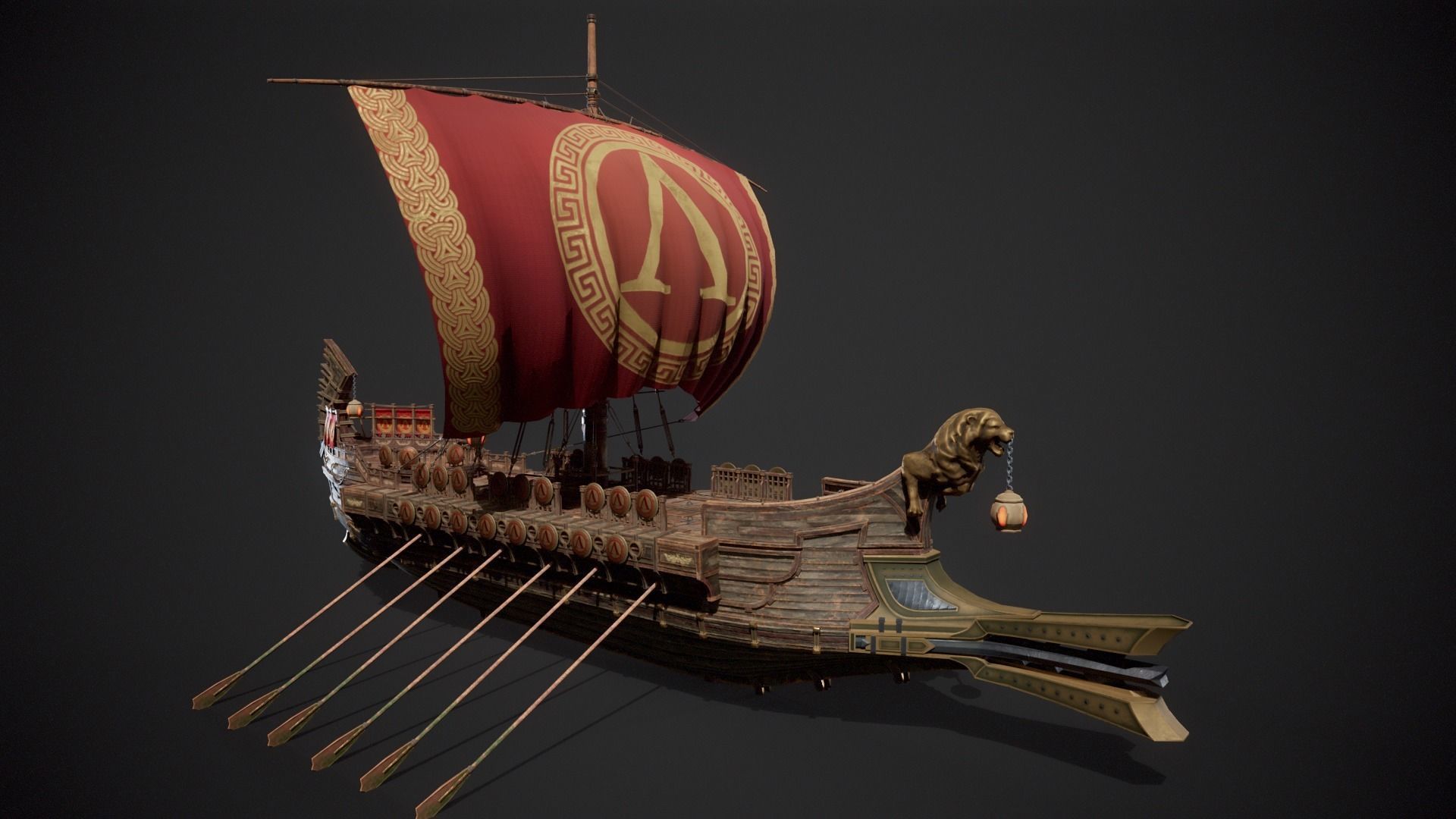 Trireme Low-poly 3D model_4