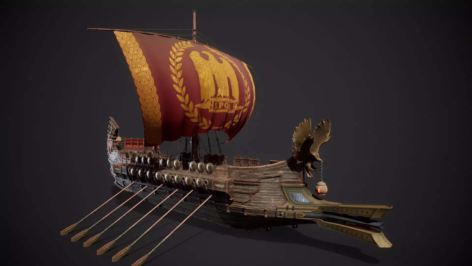 Trireme Low-poly 3D model_0