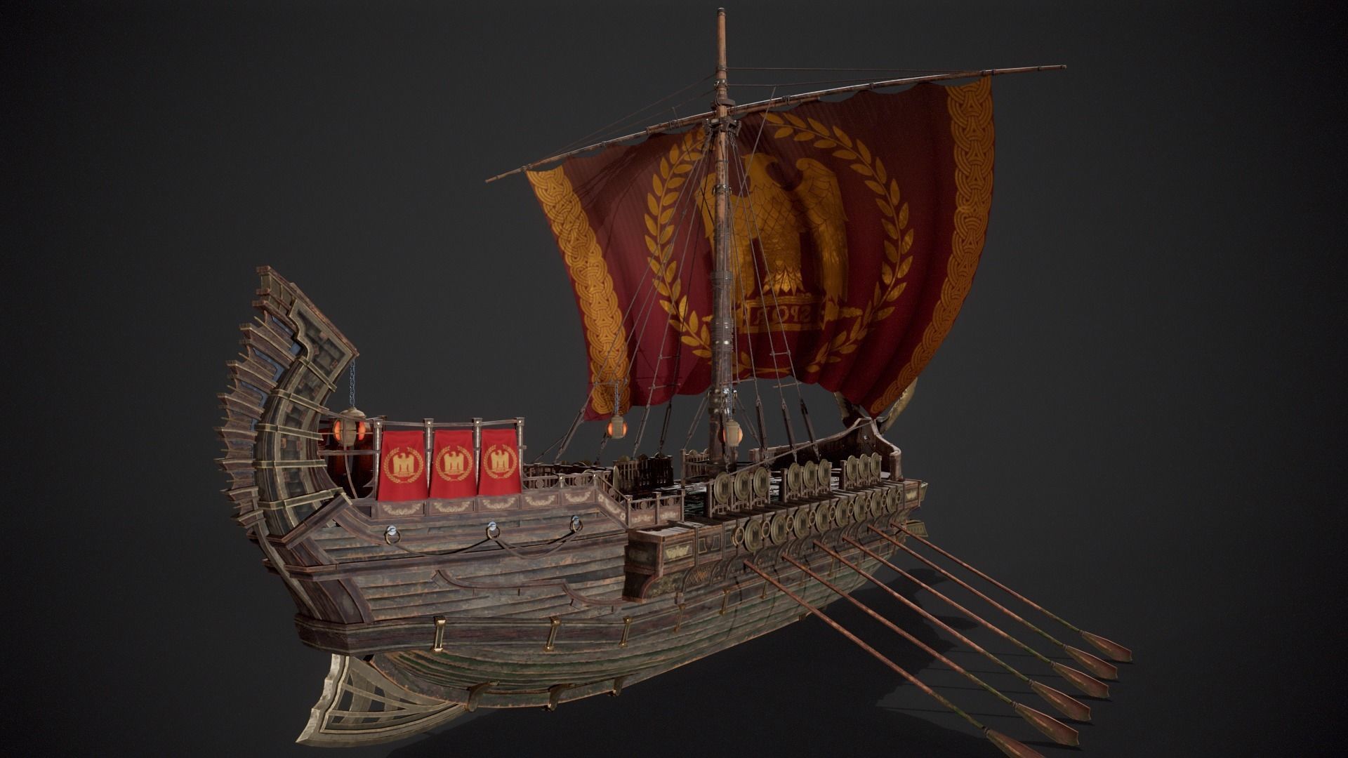 Trireme Low-poly 3D model_7