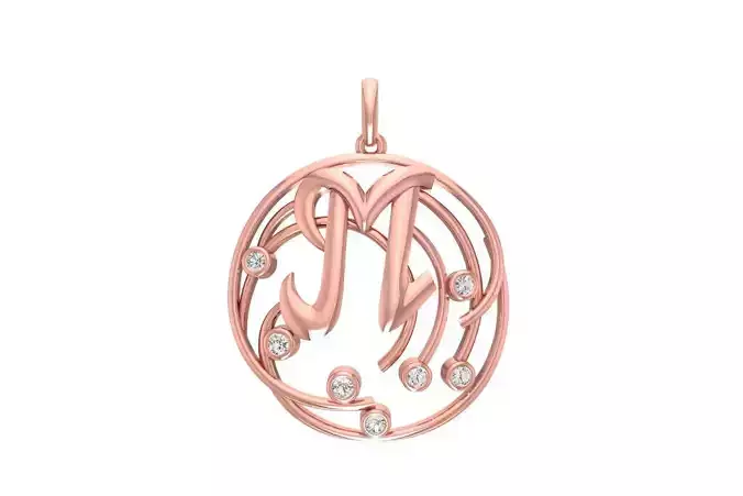 Alphabet M Diamond Pendant 3dm STL OBJ FBX Renders Details