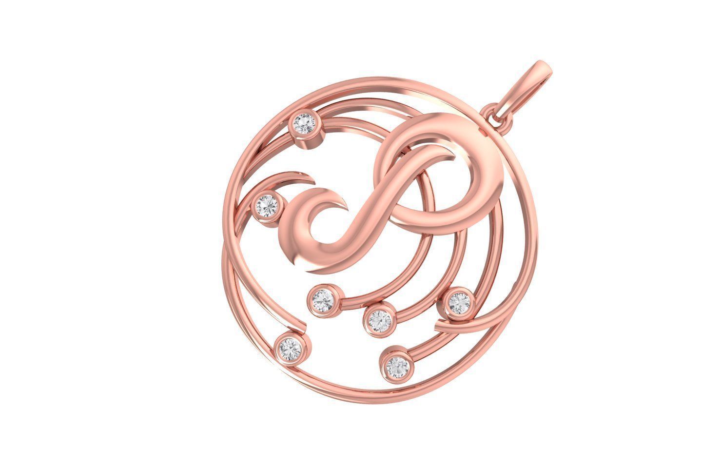 Alphabet Q Diamond Pendant 3dm STL OBJ FBX Renders Details 3D print model_1