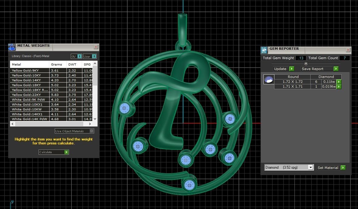 Alphabet T Diamond Pendant 3dm STL OBJ FBX Renders Details 3D print model_3