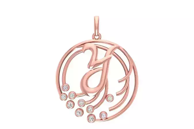 Alphabet Y Diamond Pendant 3dm STL OBJ FBX Renders Details