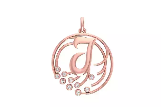 Alphabet J Diamond Pendant 3dm STL OBJ FBX Renders Details