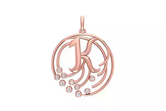Alphabet K Diamond Pendant 3dm STL OBJ FBX Renders Details