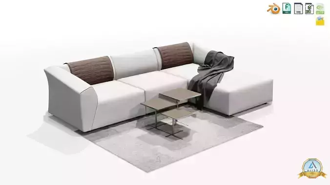 Beautiful Sofa Couch for interior design with tables 3D model
