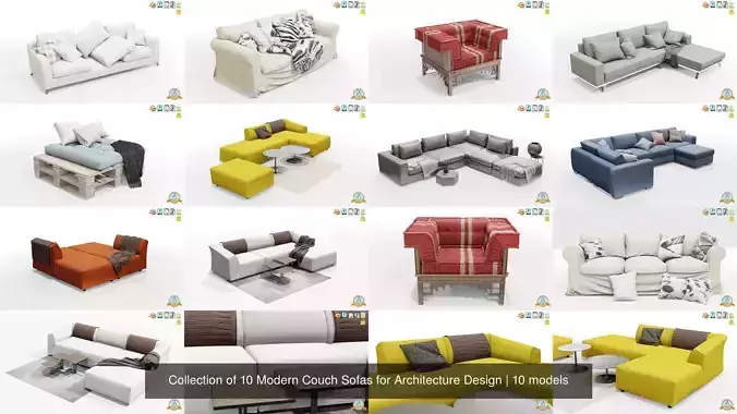 Collection of 10 Modern Couch Sofas for Architecture Design 