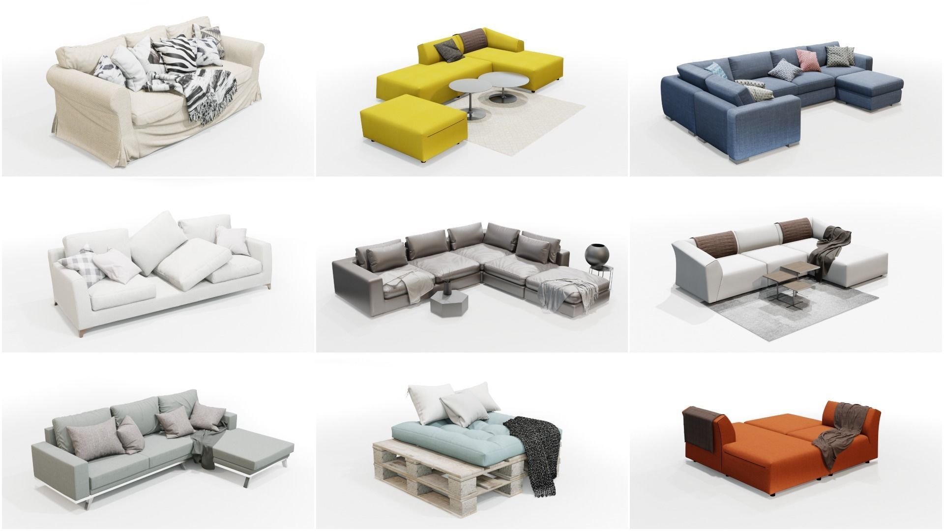 Collection of 10 Modern Couch Sofas for Architecture Design _1