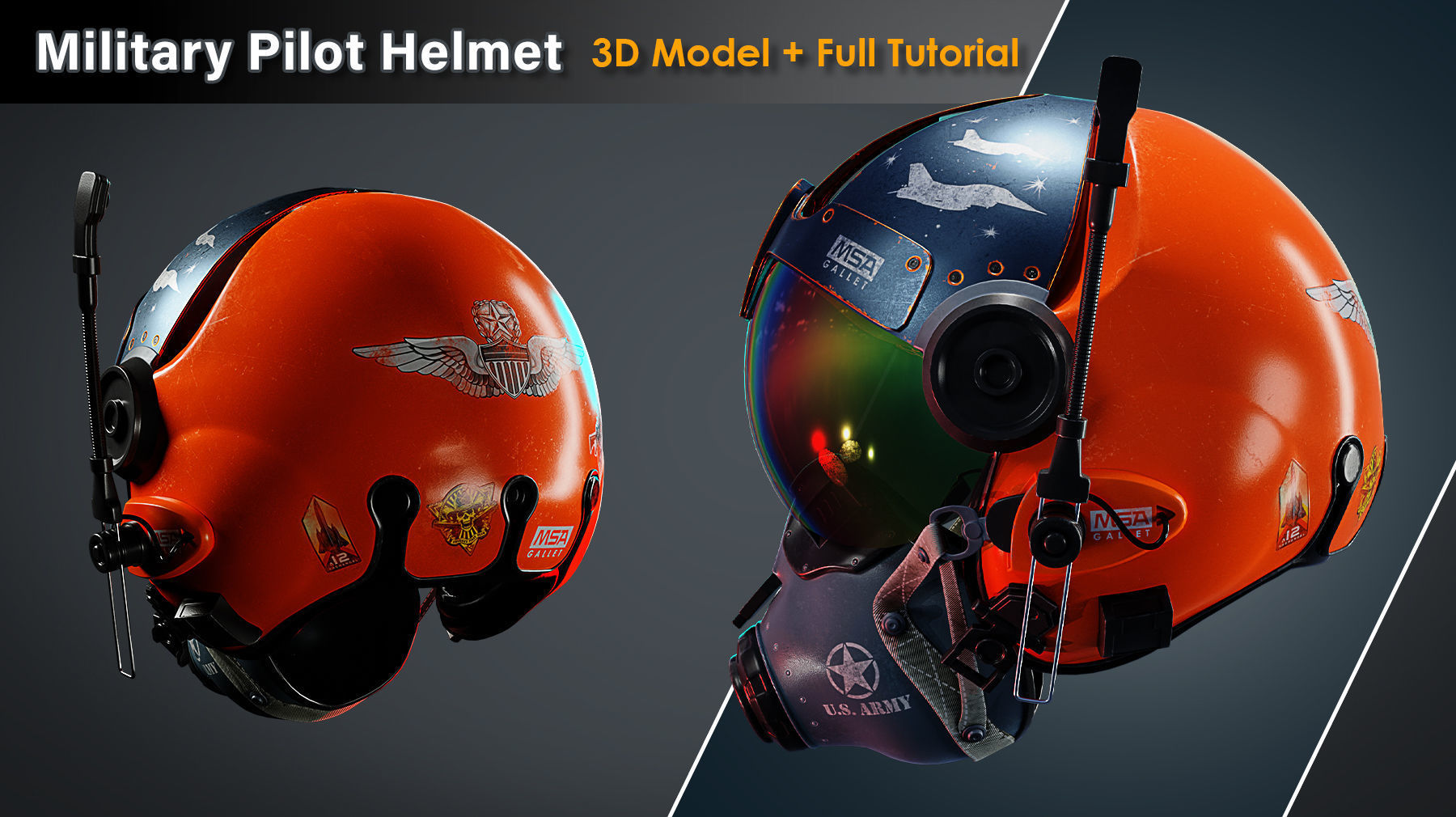 Military Pilot Helmet Low-poly 3D model_4