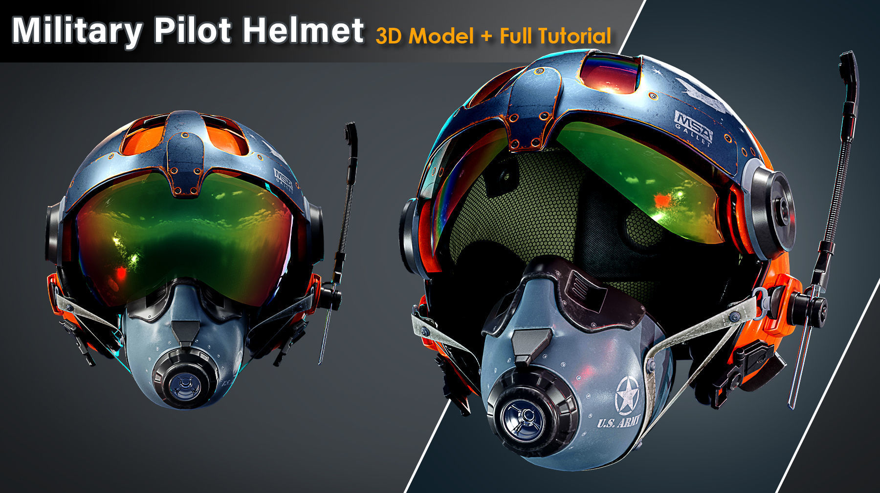 Military Pilot Helmet Low-poly 3D model_3
