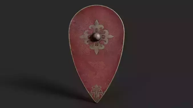 Slavic kite leather shield-painted red with peacock symbol Low-poly 3D model
