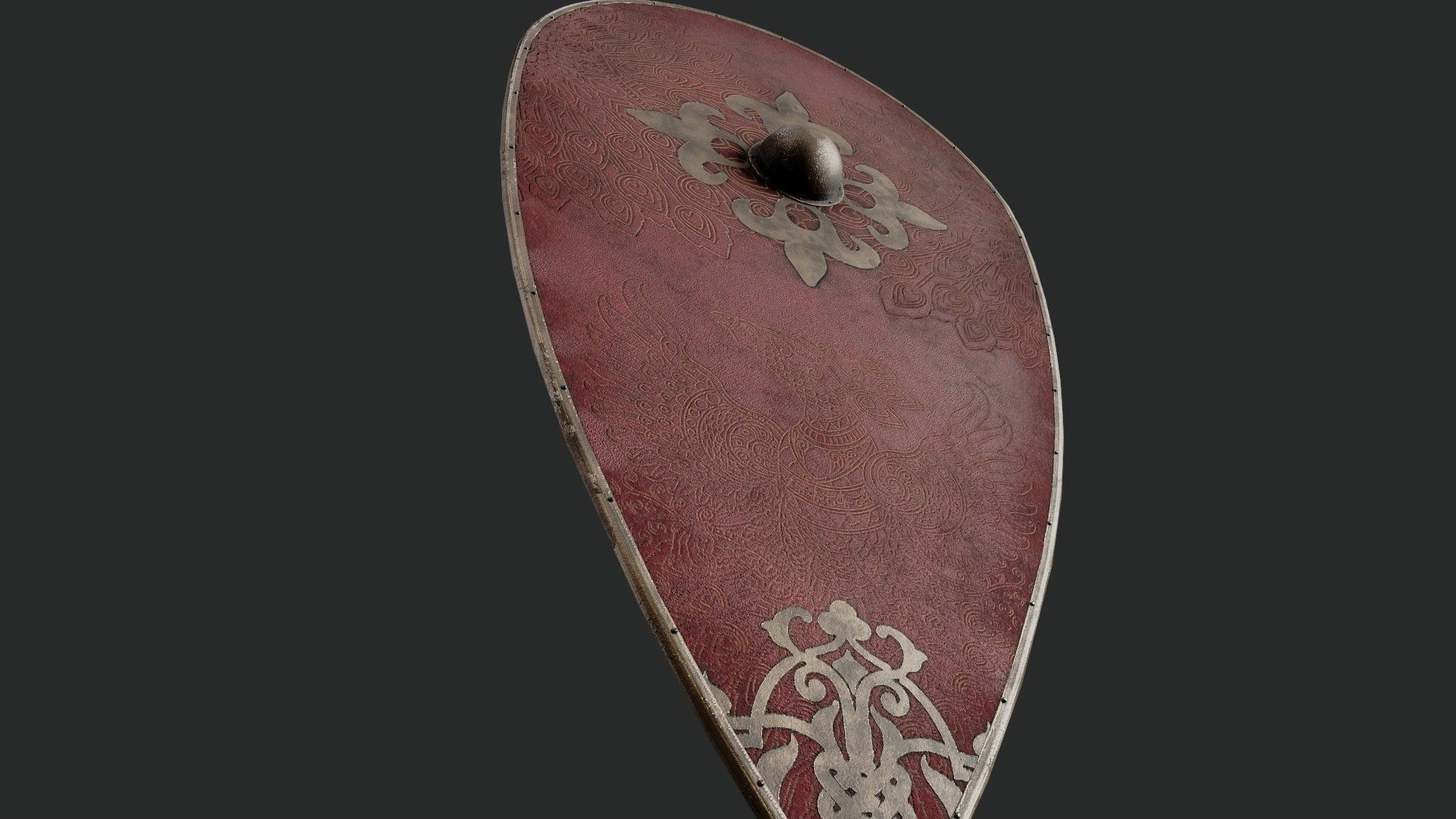 Slavic kite leather shield-painted red with peacock symbol Low-poly 3D model_4