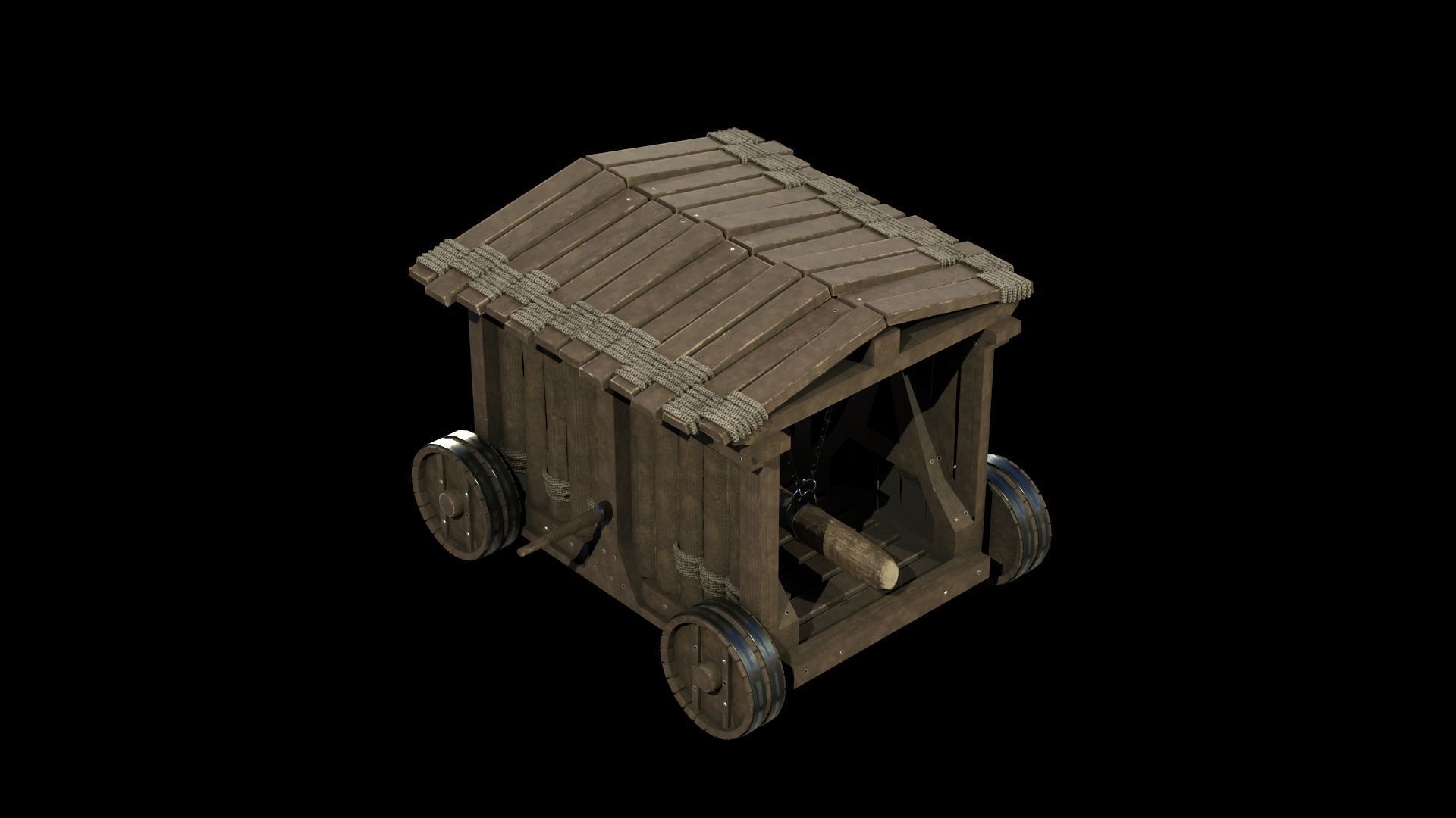 Medieval Siege Weapon - Heavy Battering ram Low-poly 3D model_9