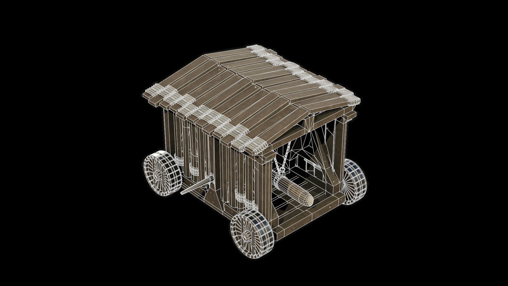 Medieval Siege Weapon - Heavy Battering ram Low-poly 3D model_5