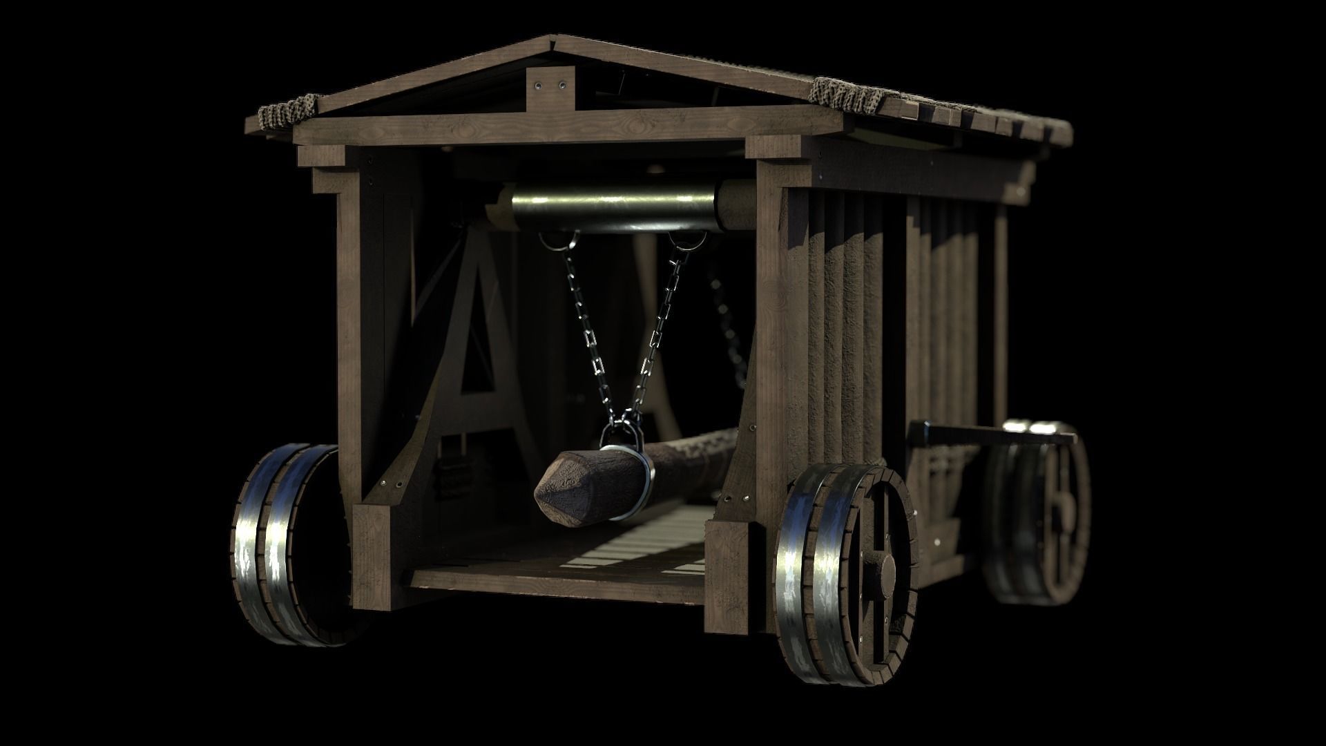 Medieval Siege Weapon - Heavy Battering ram Low-poly 3D model_10