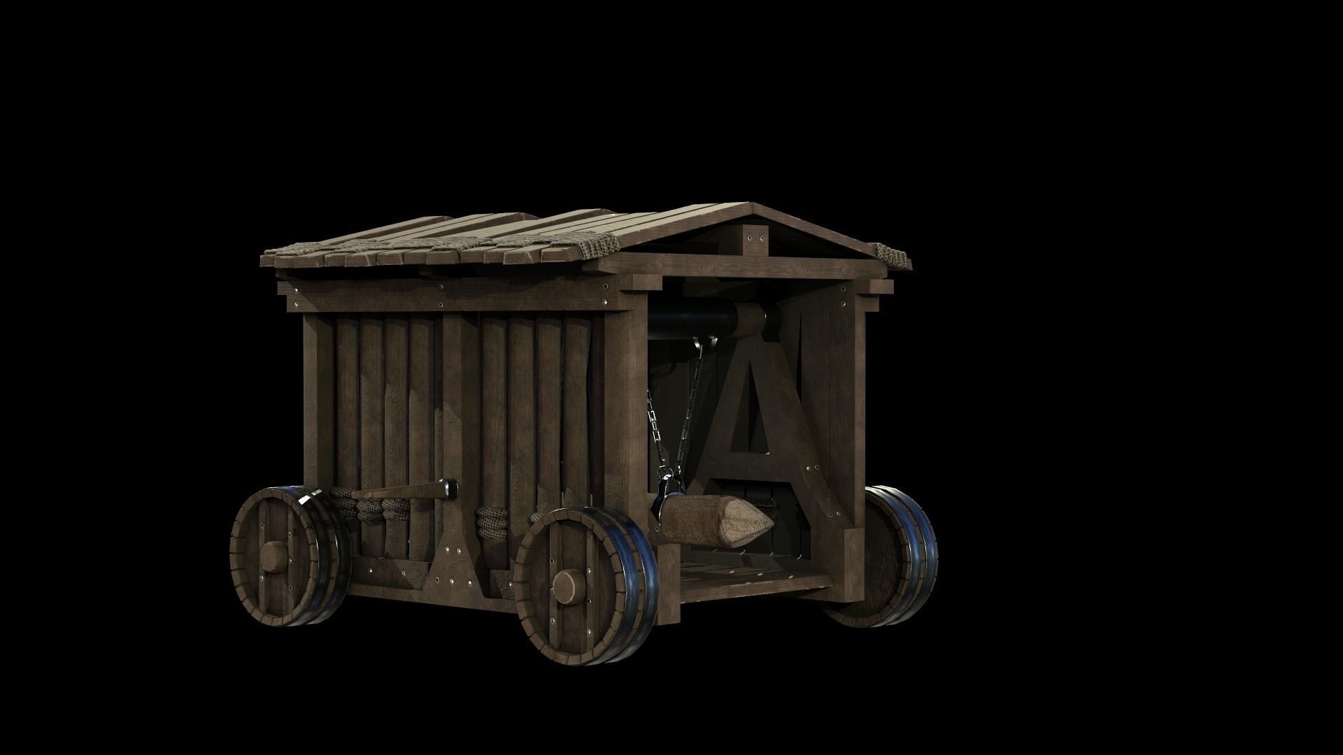 Medieval Siege Weapon - Heavy Battering ram Low-poly 3D model_12