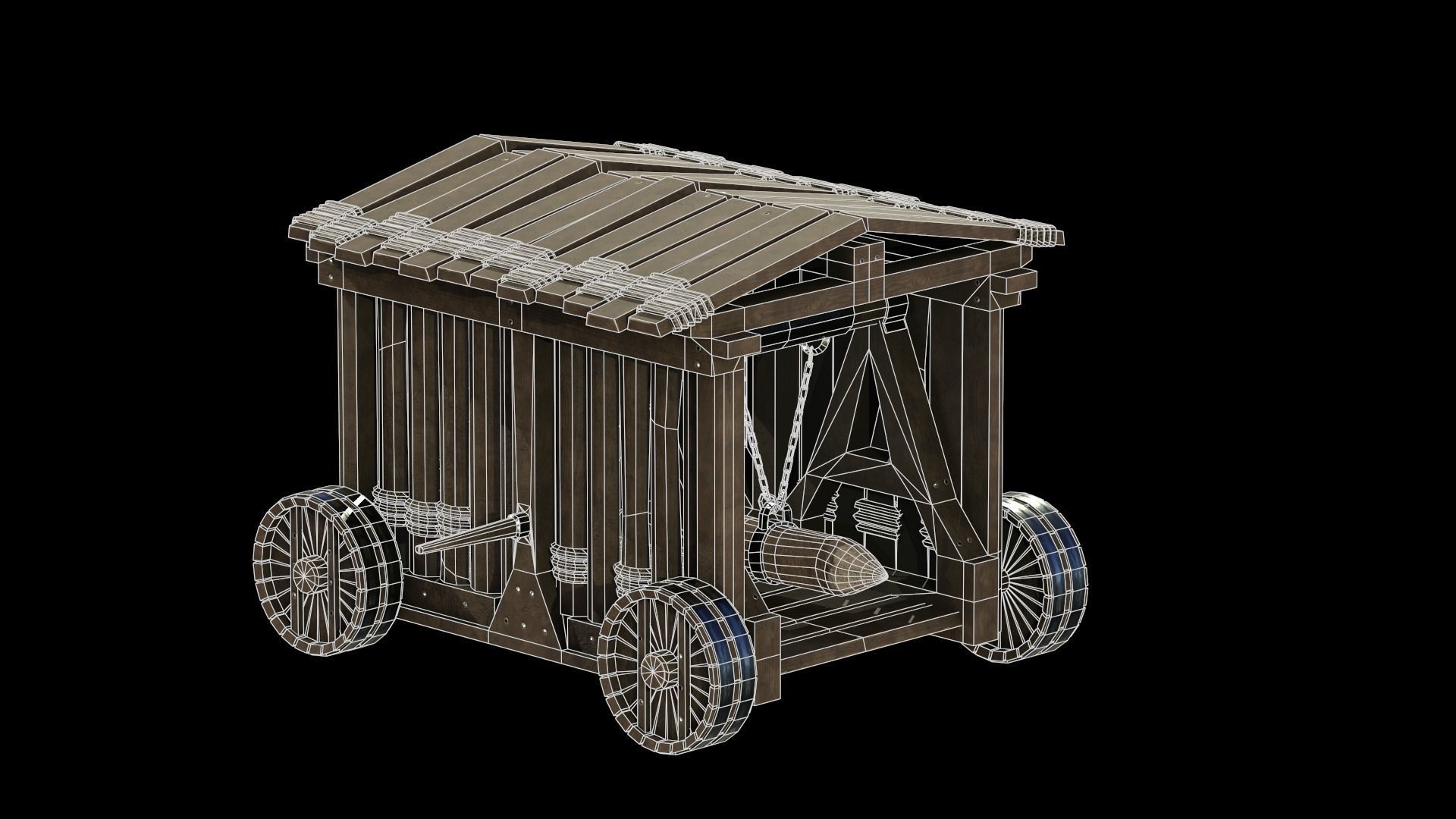 Medieval Siege Weapon - Heavy Battering ram Low-poly 3D model_15