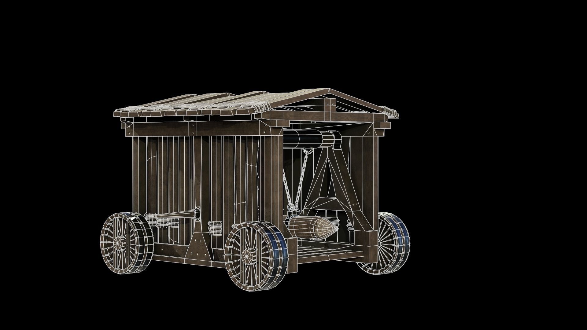 Medieval Siege Weapon - Heavy Battering ram Low-poly 3D model_16