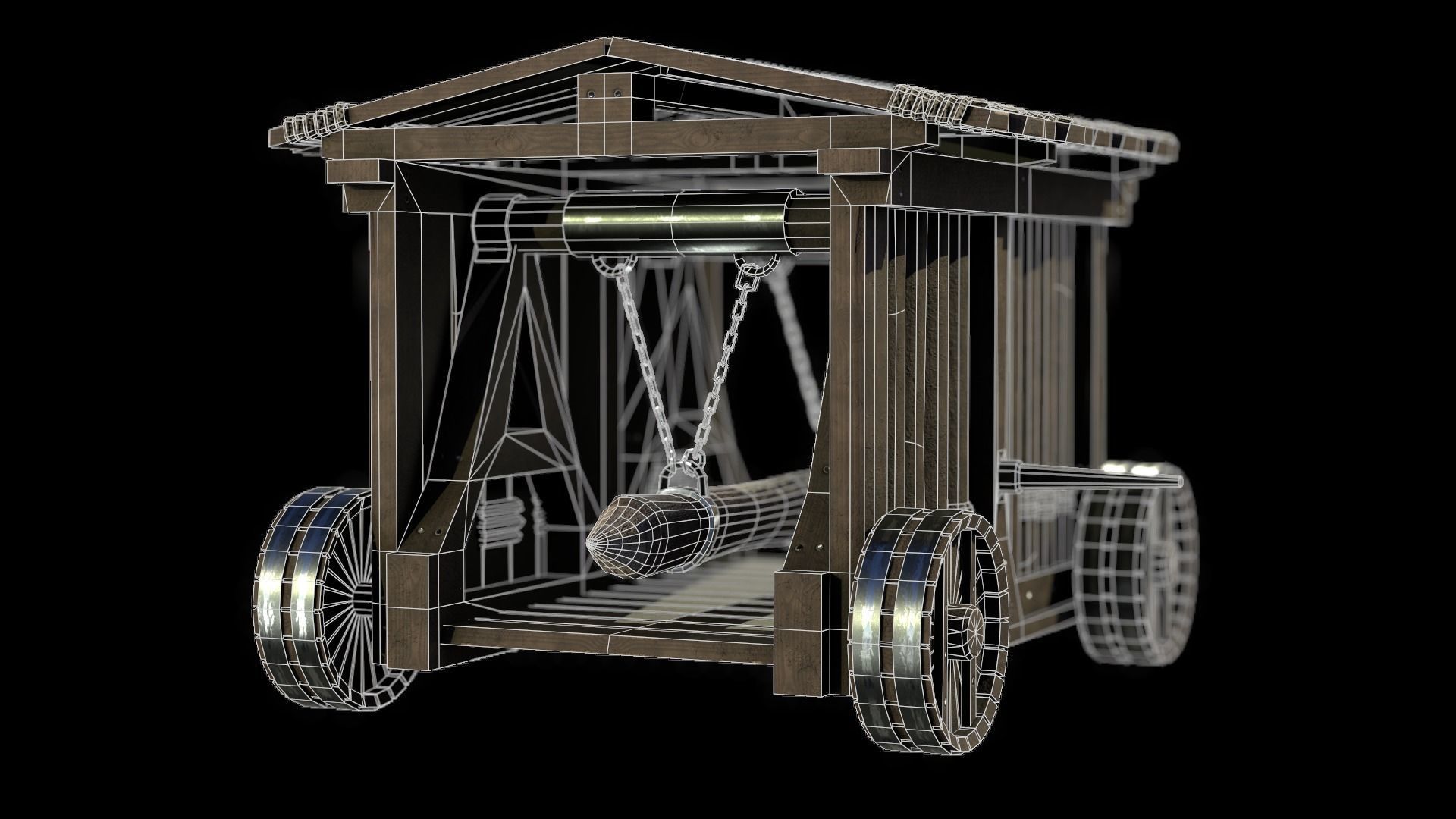 Medieval Siege Weapon - Heavy Battering ram Low-poly 3D model_3