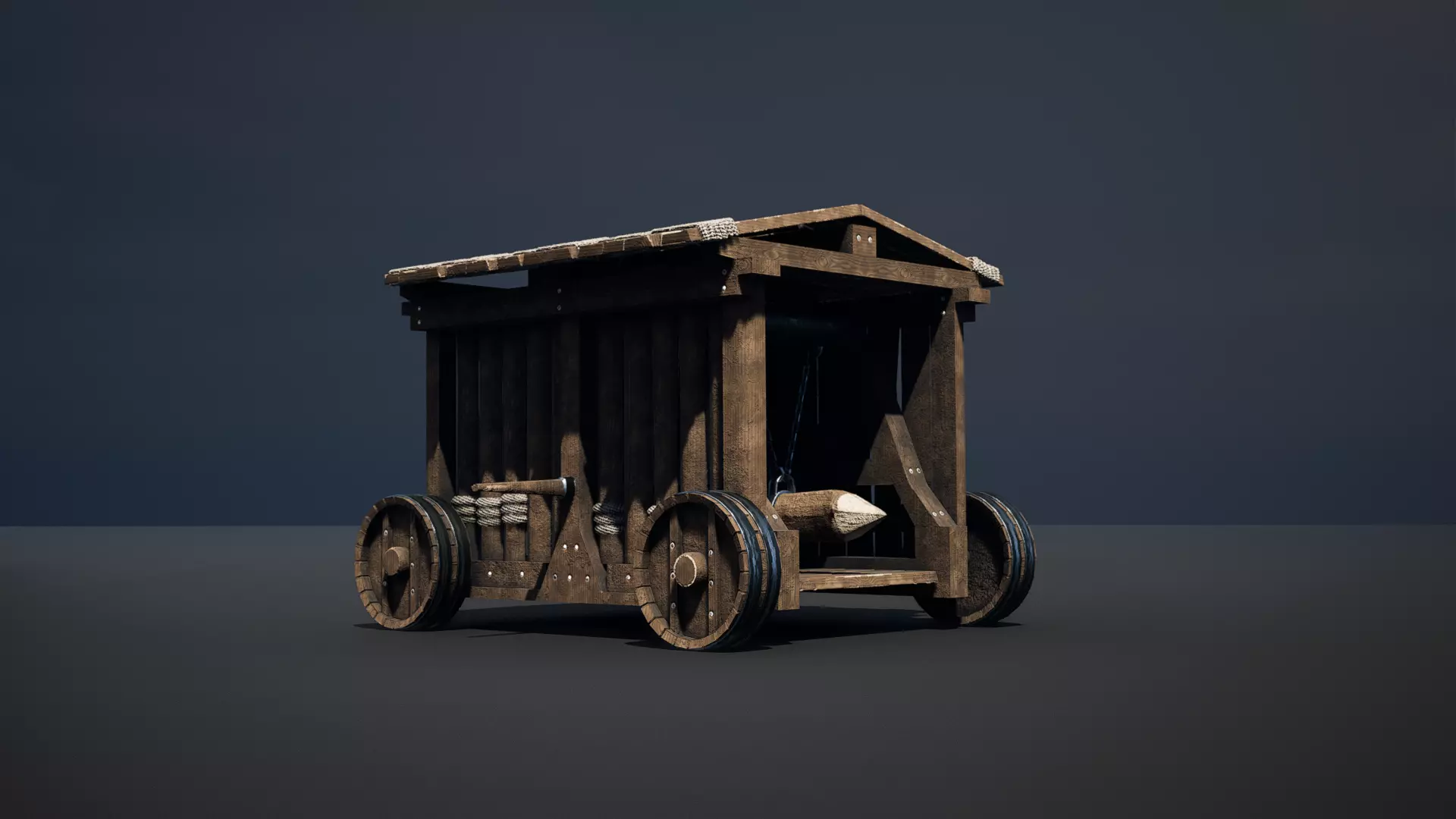 Medieval Siege Weapon - Heavy Battering ram Low-poly 3D model_0