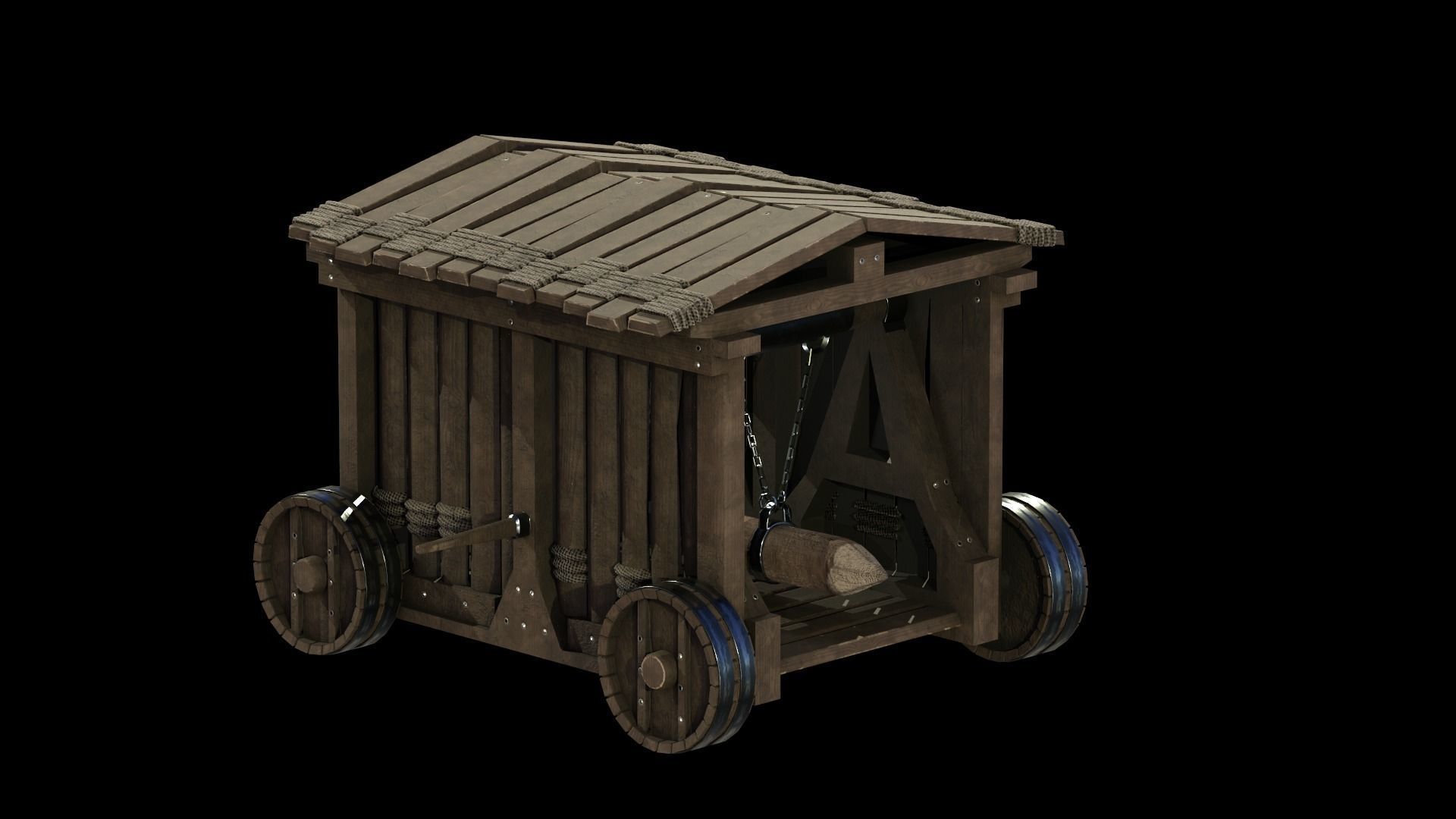 Medieval Siege Weapon - Heavy Battering ram Low-poly 3D model_8