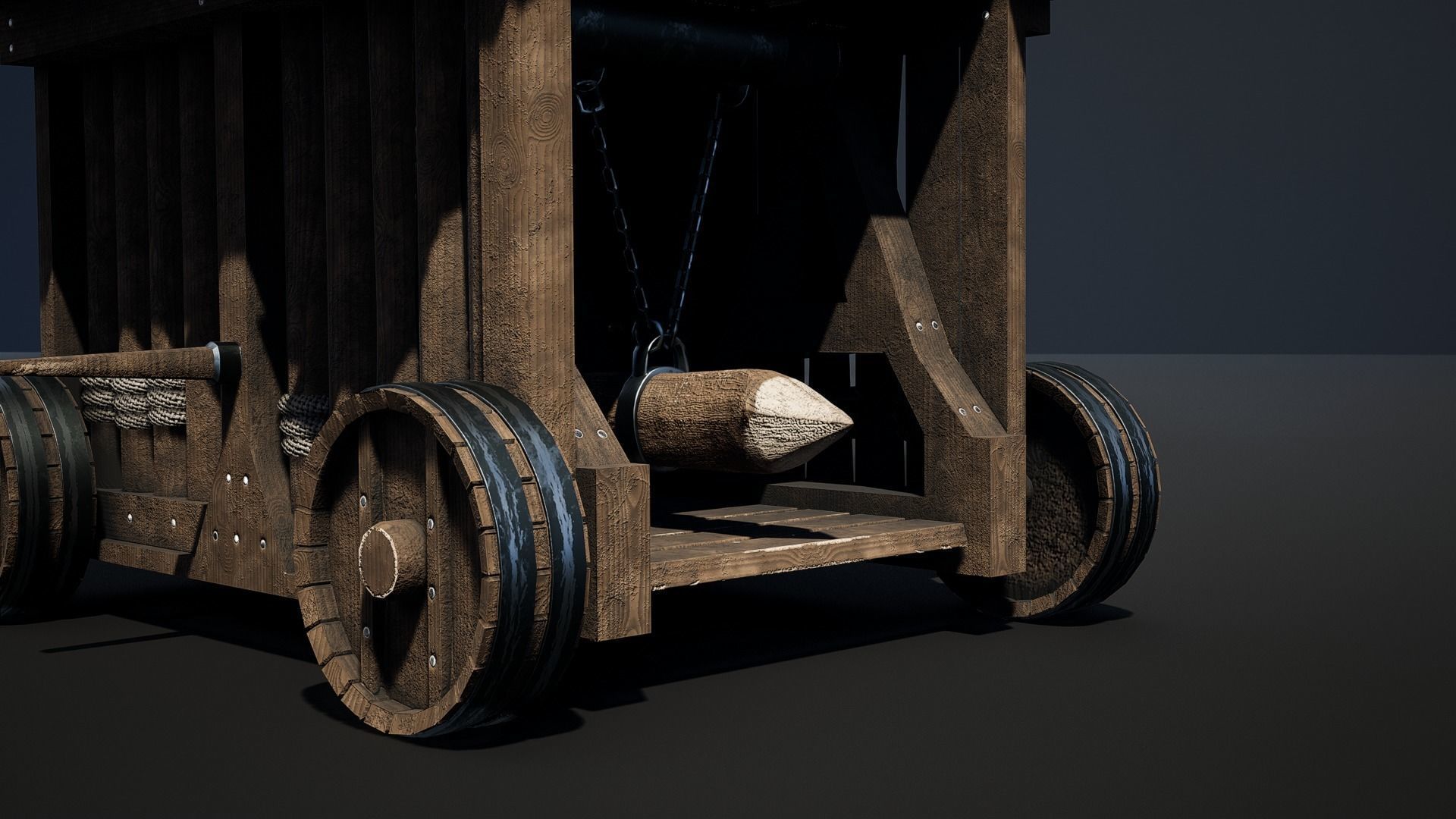 Medieval Siege Weapon - Heavy Battering ram Low-poly 3D model_2