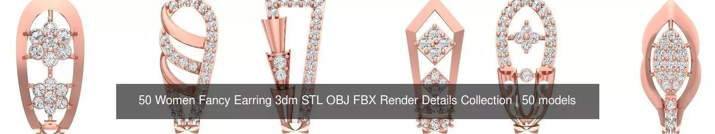 50 Women Fancy Earring 3dm STL OBJ FBX Render Details Collection _17