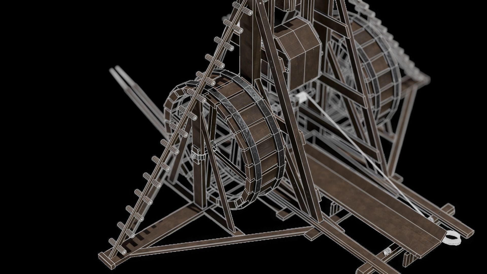Medieval Siege Weapon - Long Trebuchet Low-poly 3D model_9