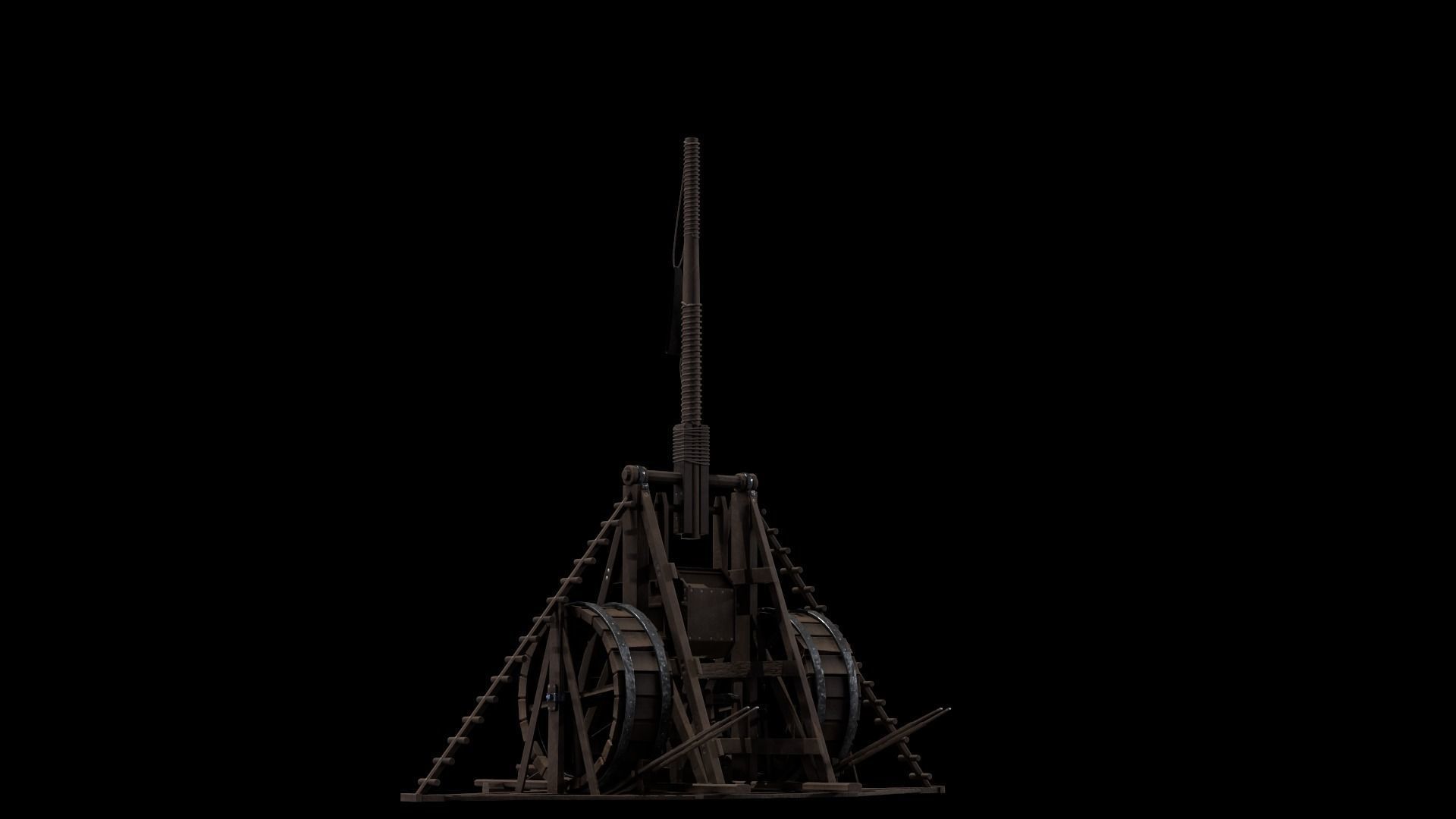 Medieval Siege Weapon - Long Trebuchet Low-poly 3D model_18