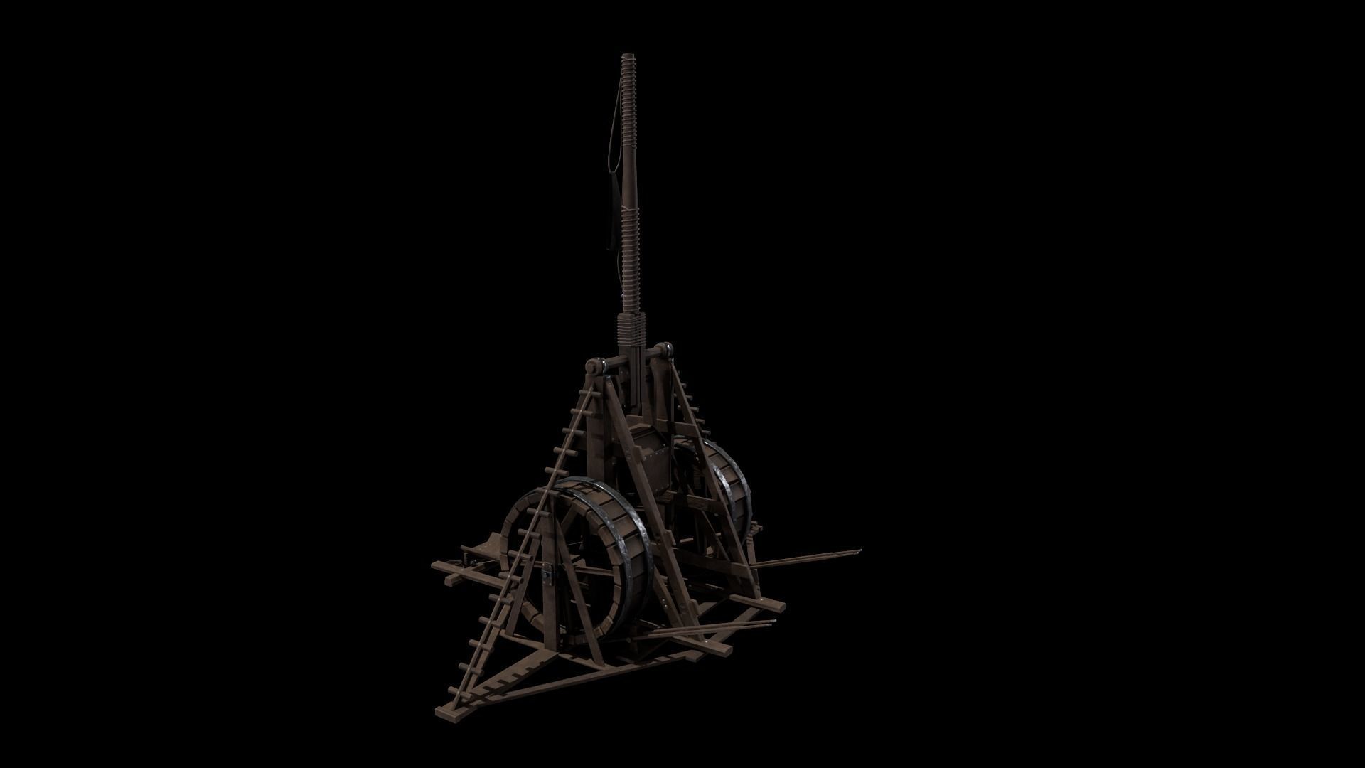 Medieval Siege Weapon - Long Trebuchet Low-poly 3D model_14