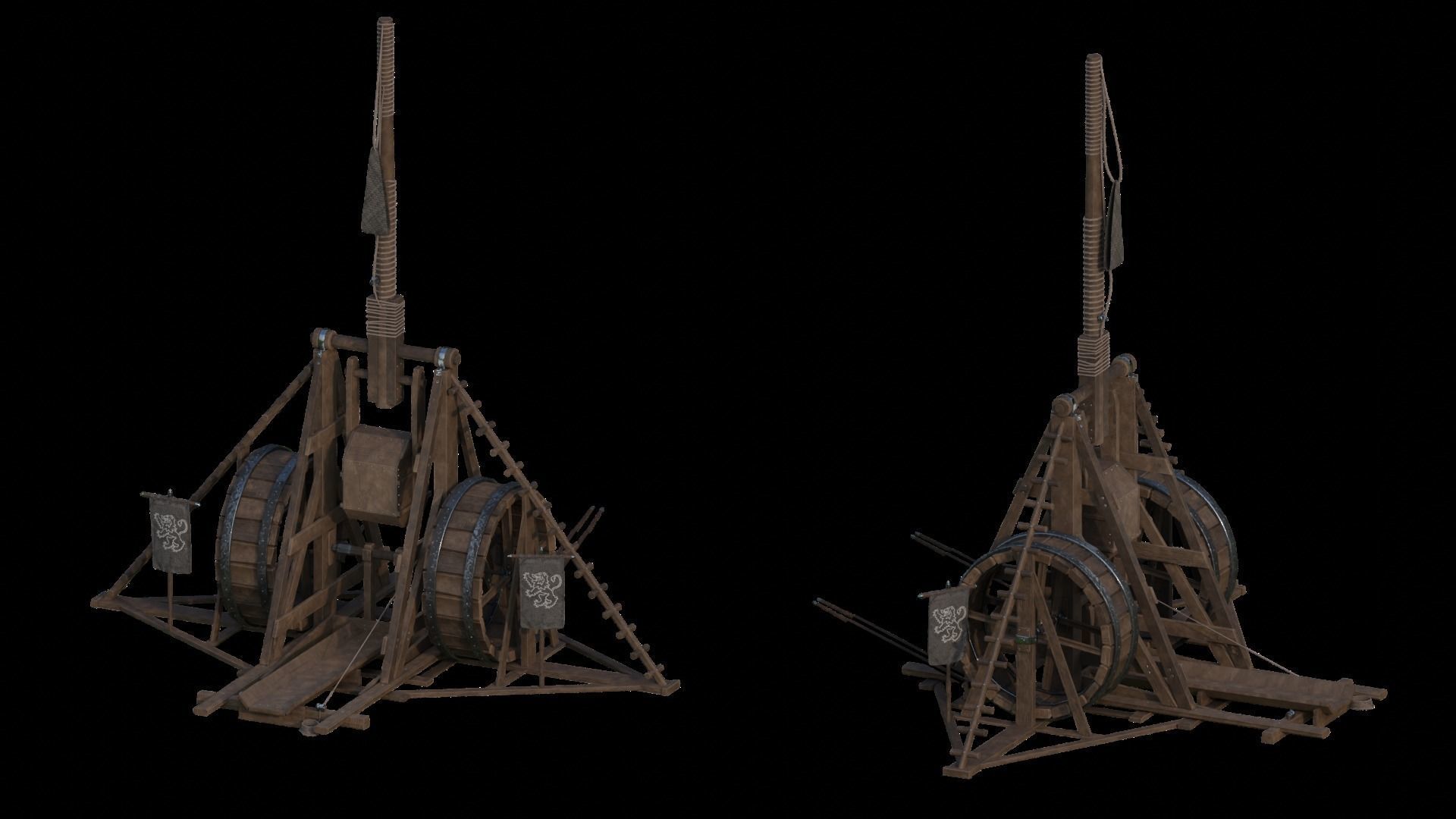 Medieval Siege Weapon - Long Trebuchet Low-poly 3D model_5