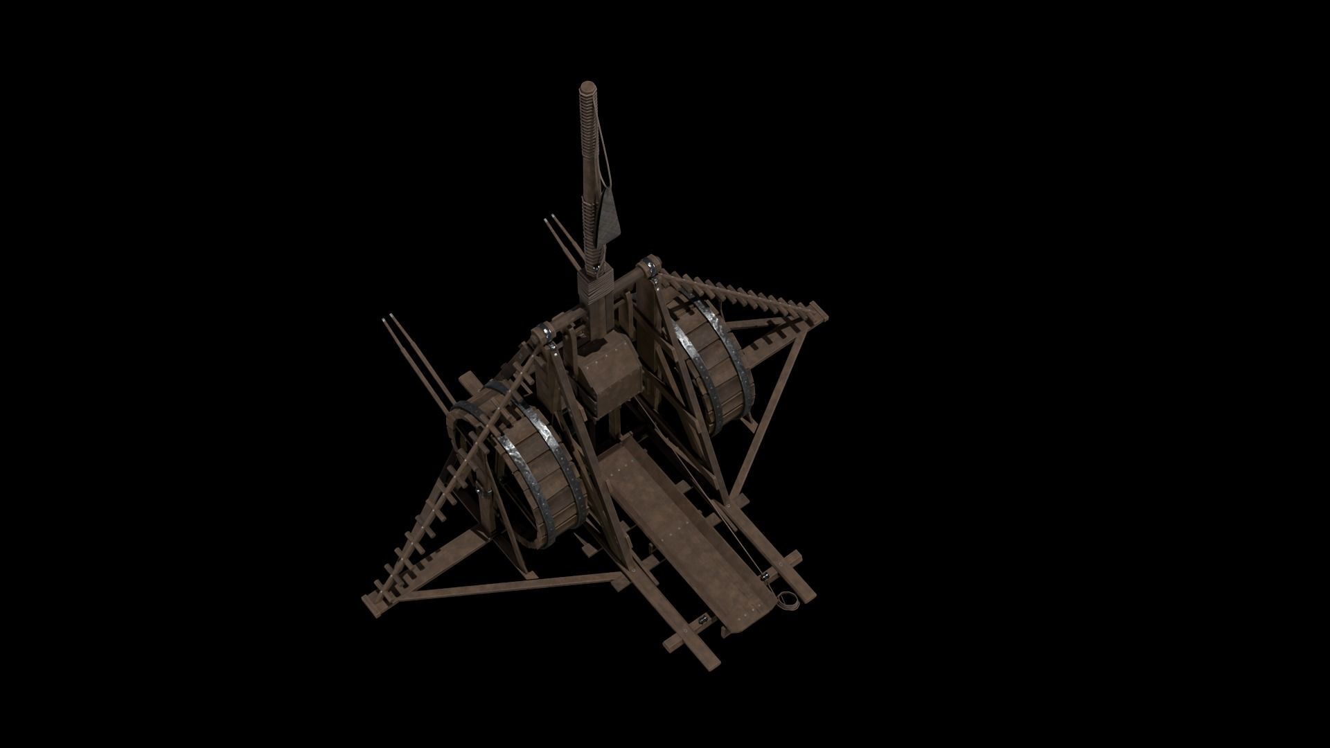 Medieval Siege Weapon - Long Trebuchet Low-poly 3D model_17
