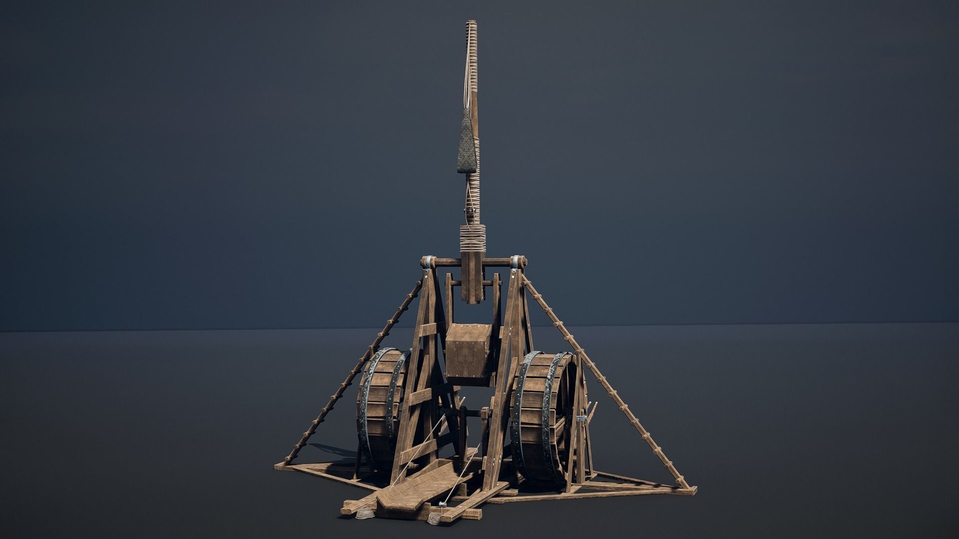 Medieval Siege Weapon - Long Trebuchet Low-poly 3D model_1