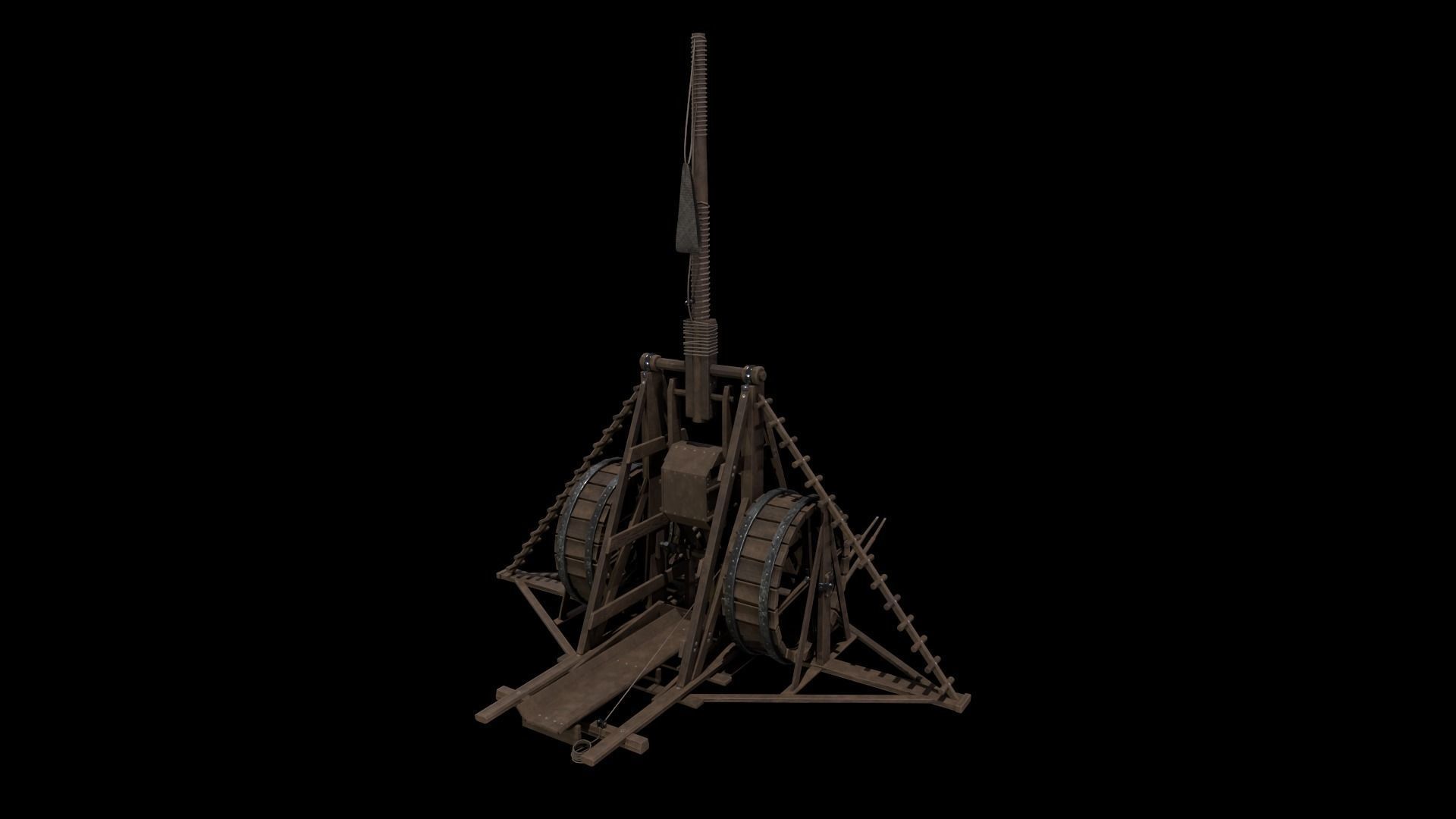 Medieval Siege Weapon - Long Trebuchet Low-poly 3D model_13