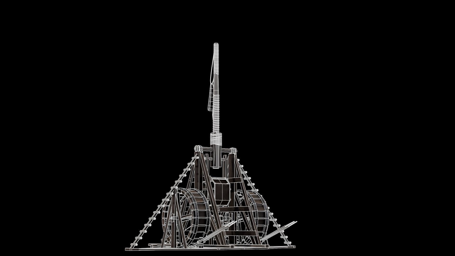Medieval Siege Weapon - Long Trebuchet Low-poly 3D model_11