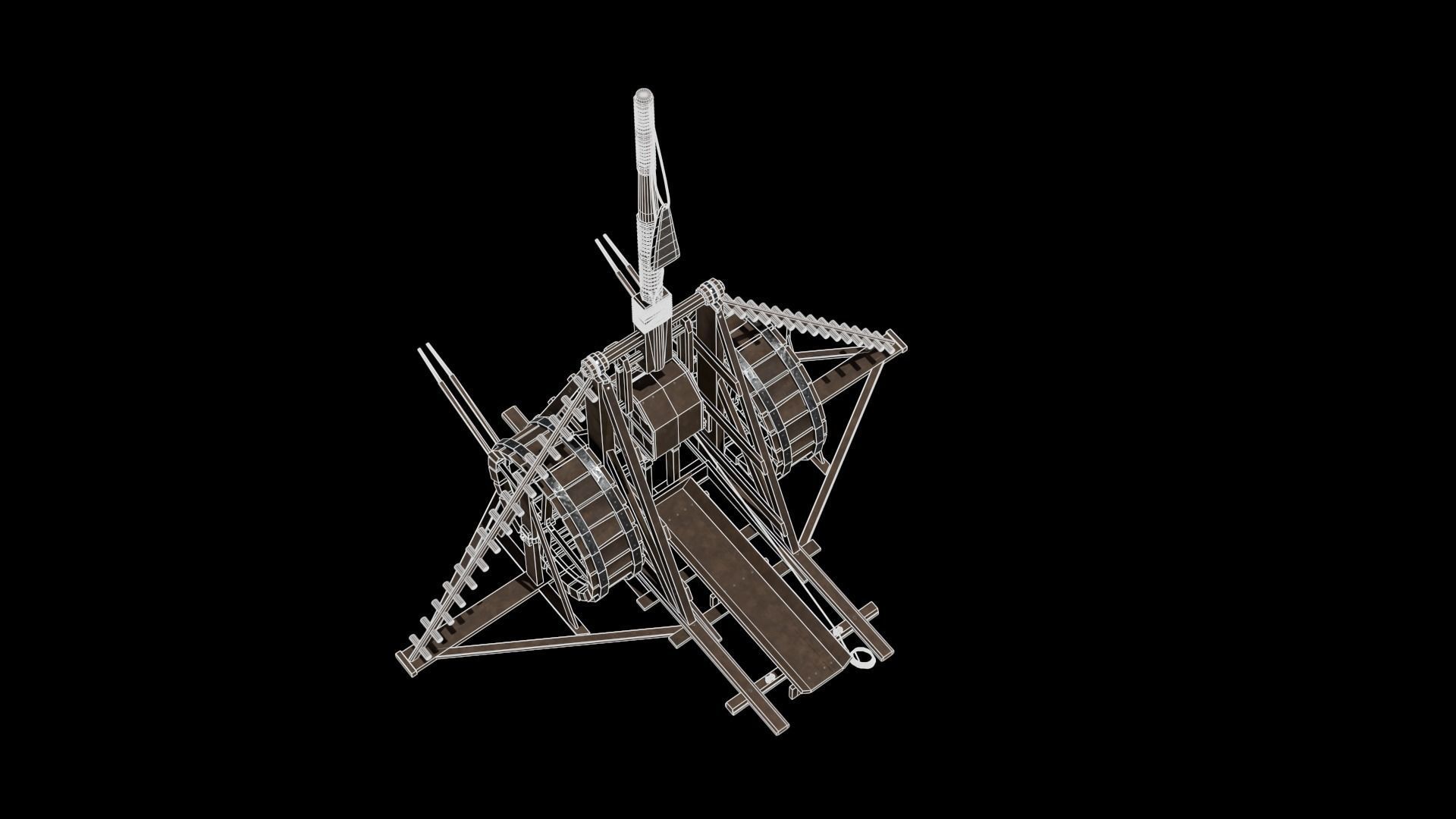 Medieval Siege Weapon - Long Trebuchet Low-poly 3D model_10