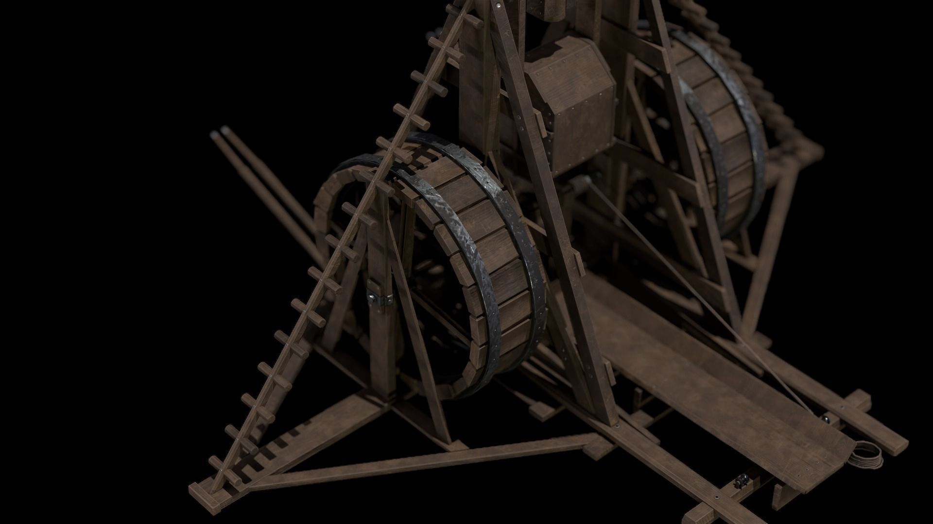 Medieval Siege Weapon - Long Trebuchet Low-poly 3D model_16