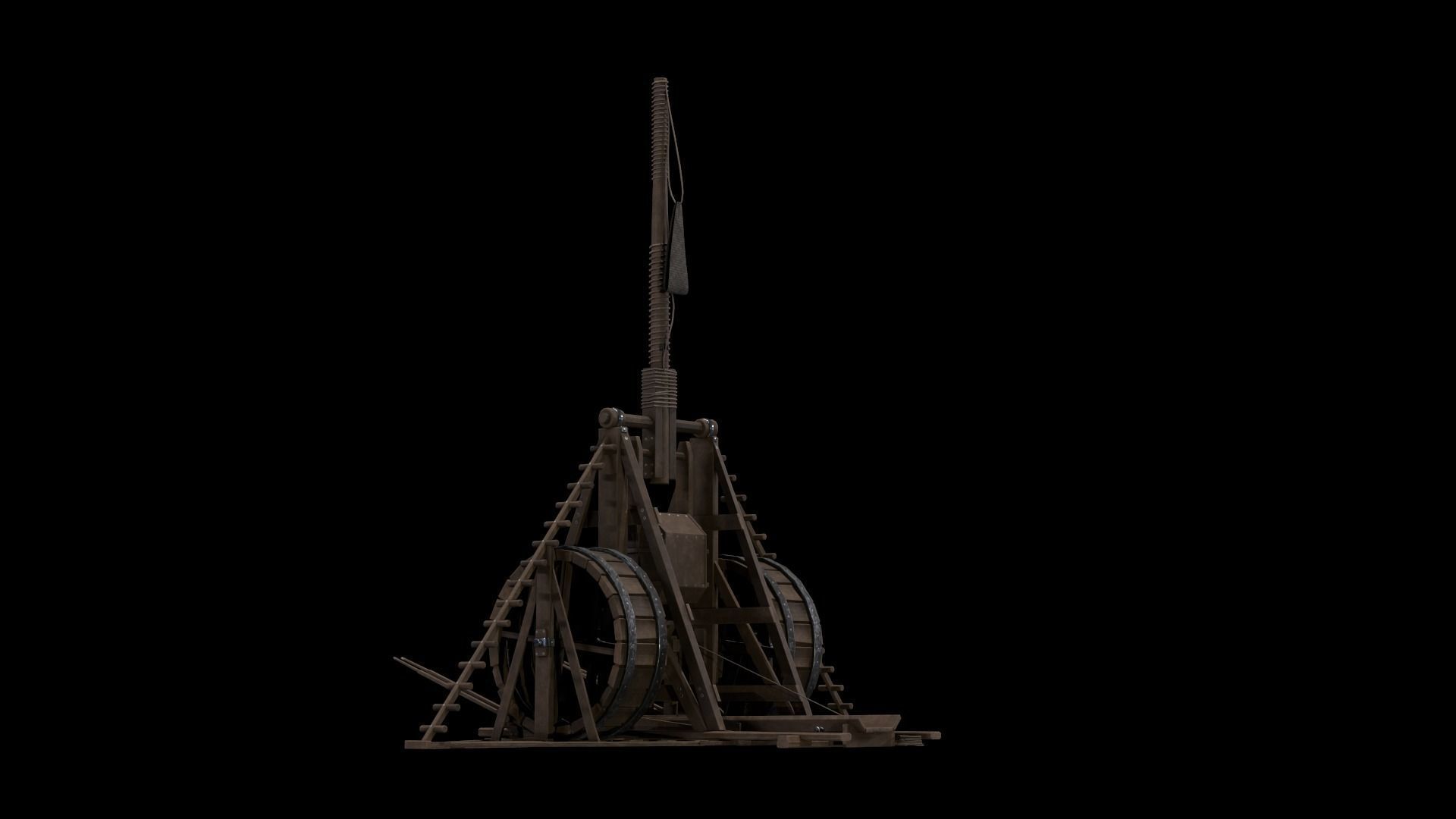 Medieval Siege Weapon - Long Trebuchet Low-poly 3D model_19