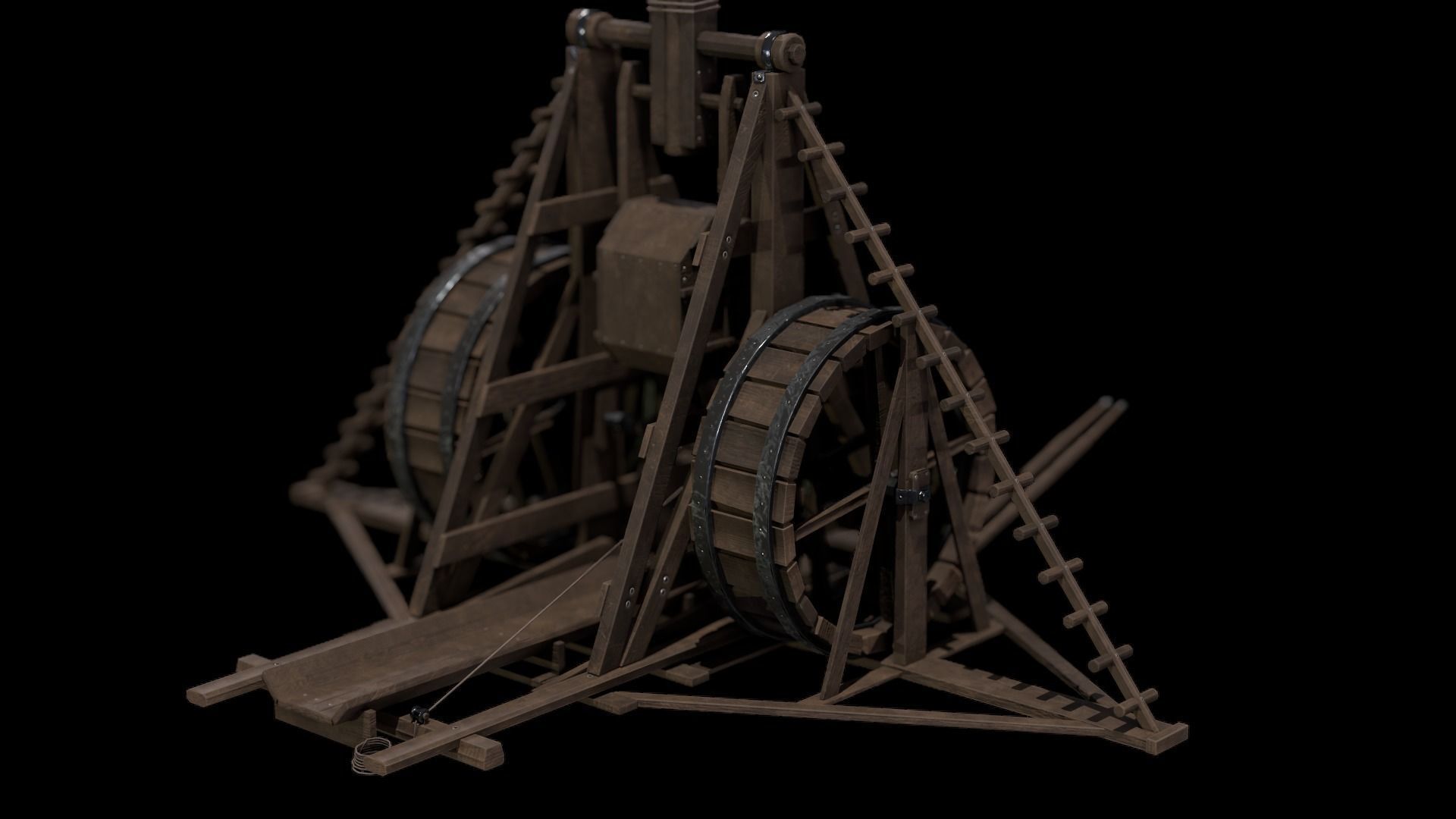 Medieval Siege Weapon - Long Trebuchet Low-poly 3D model_15
