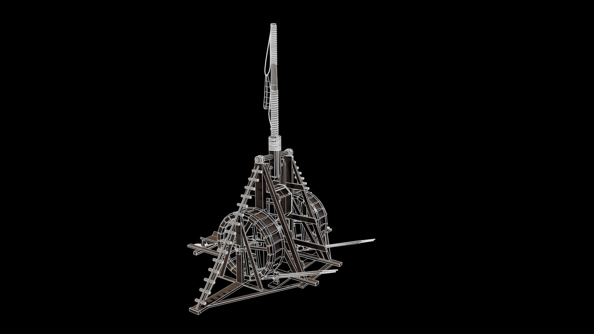 Medieval Siege Weapon - Long Trebuchet Low-poly 3D model_7