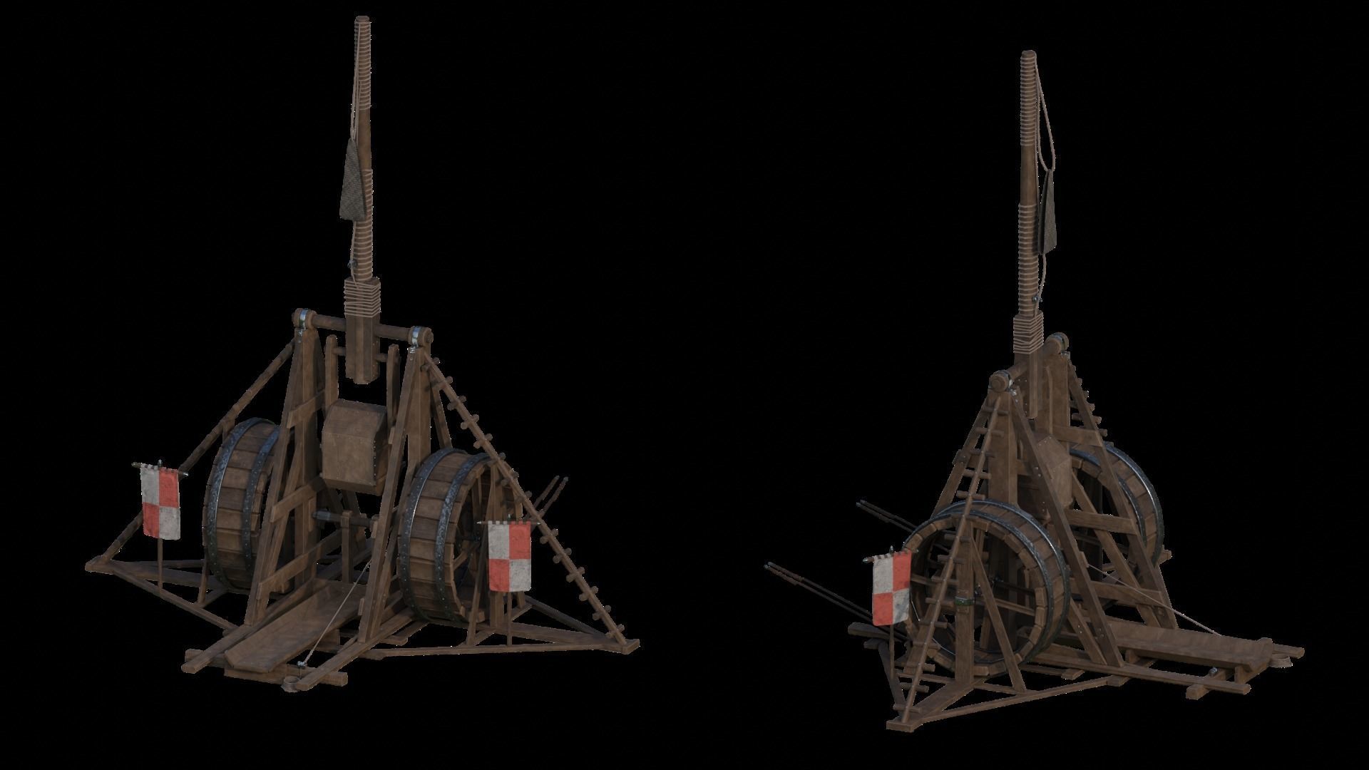 Medieval Siege Weapon - Long Trebuchet Low-poly 3D model_4