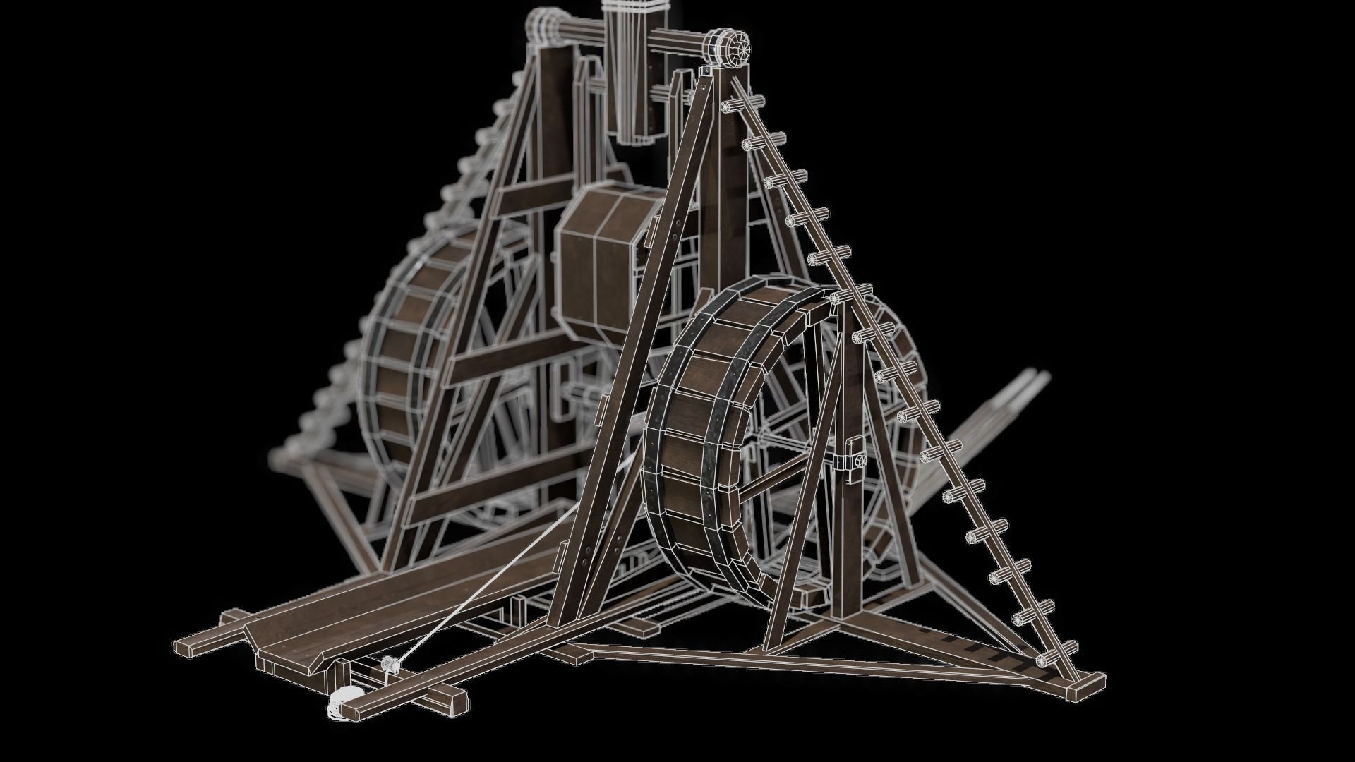 Medieval Siege Weapon - Long Trebuchet Low-poly 3D model_8