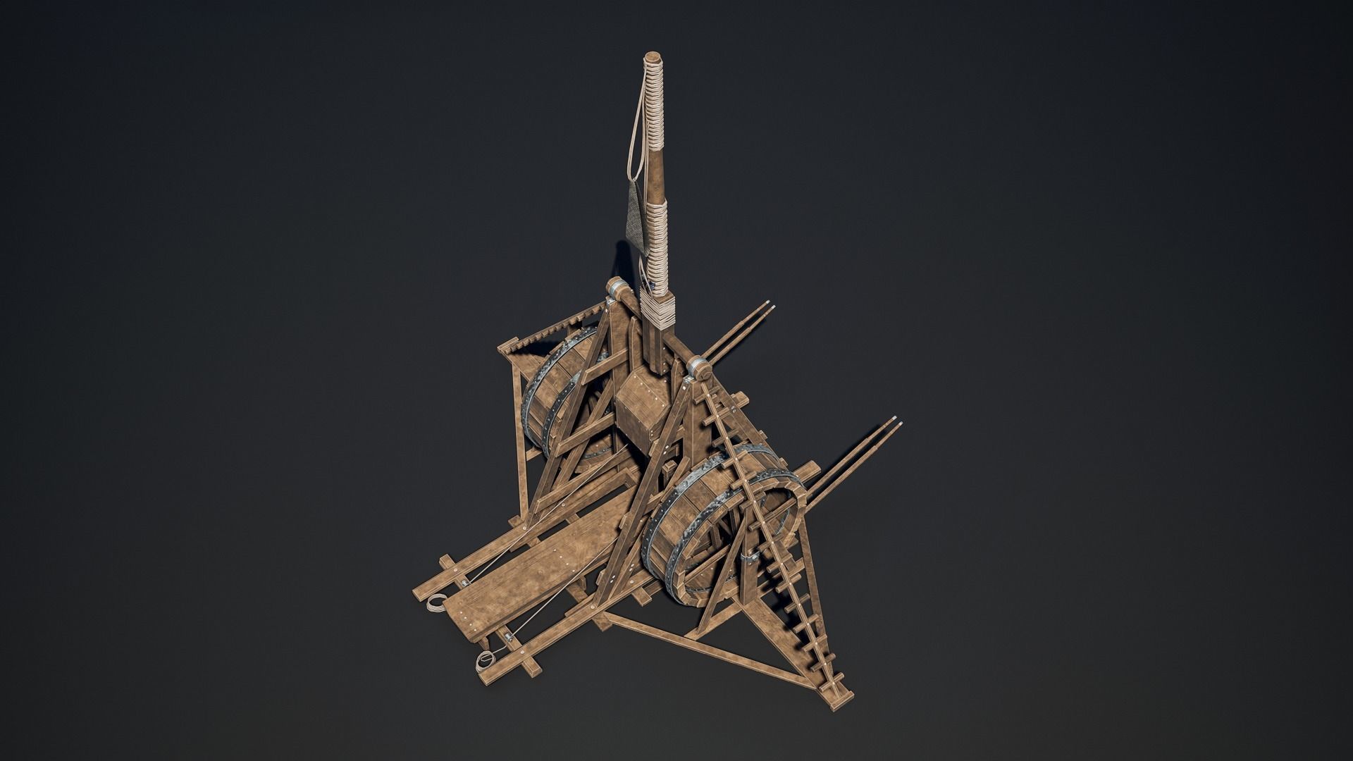 Medieval Siege Weapon - Long Trebuchet Low-poly 3D model_3
