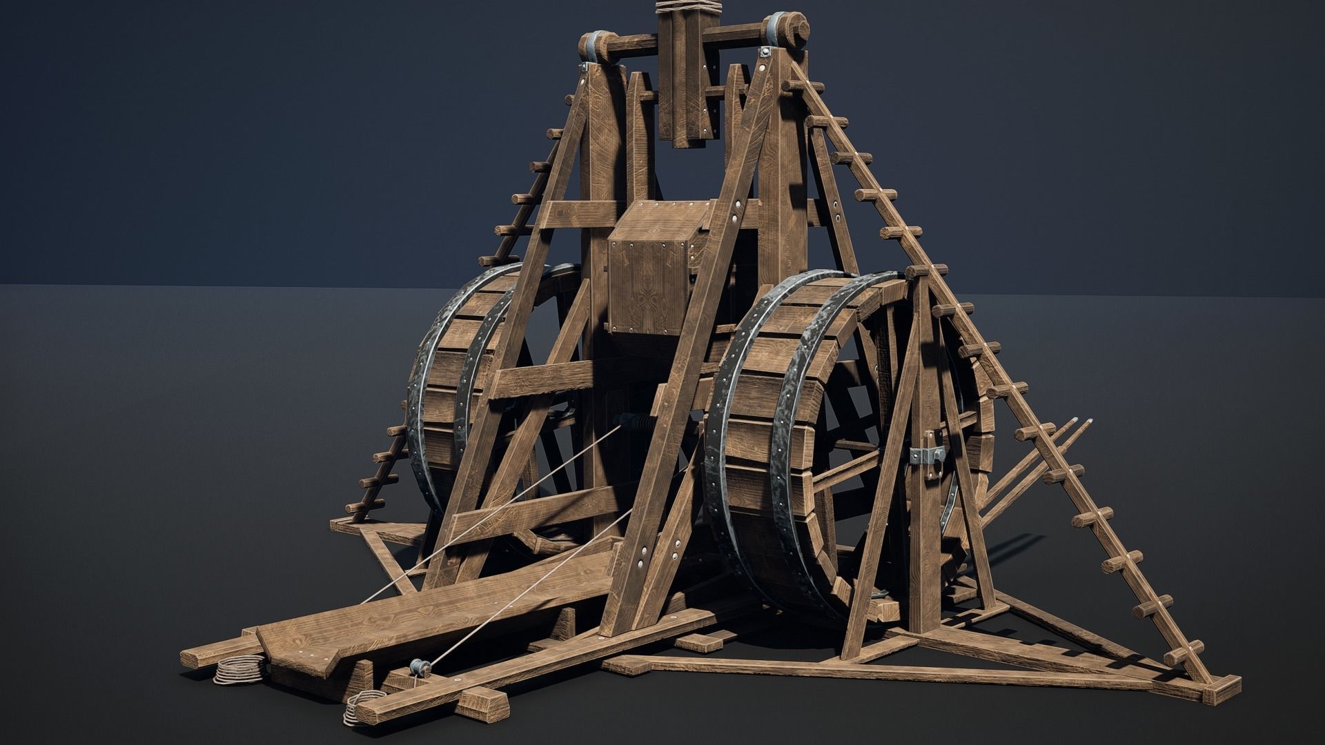 Medieval Siege Weapon - Long Trebuchet Low-poly 3D model_2