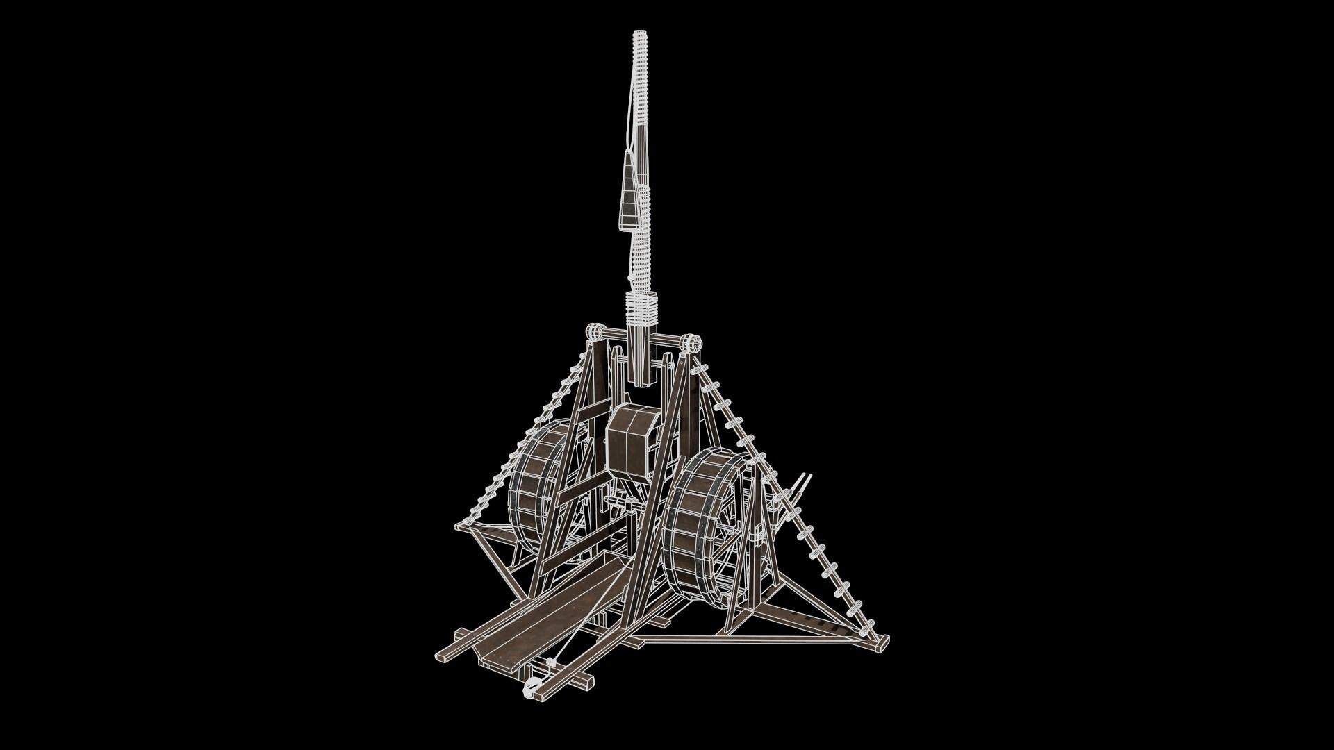 Medieval Siege Weapon - Long Trebuchet Low-poly 3D model_6